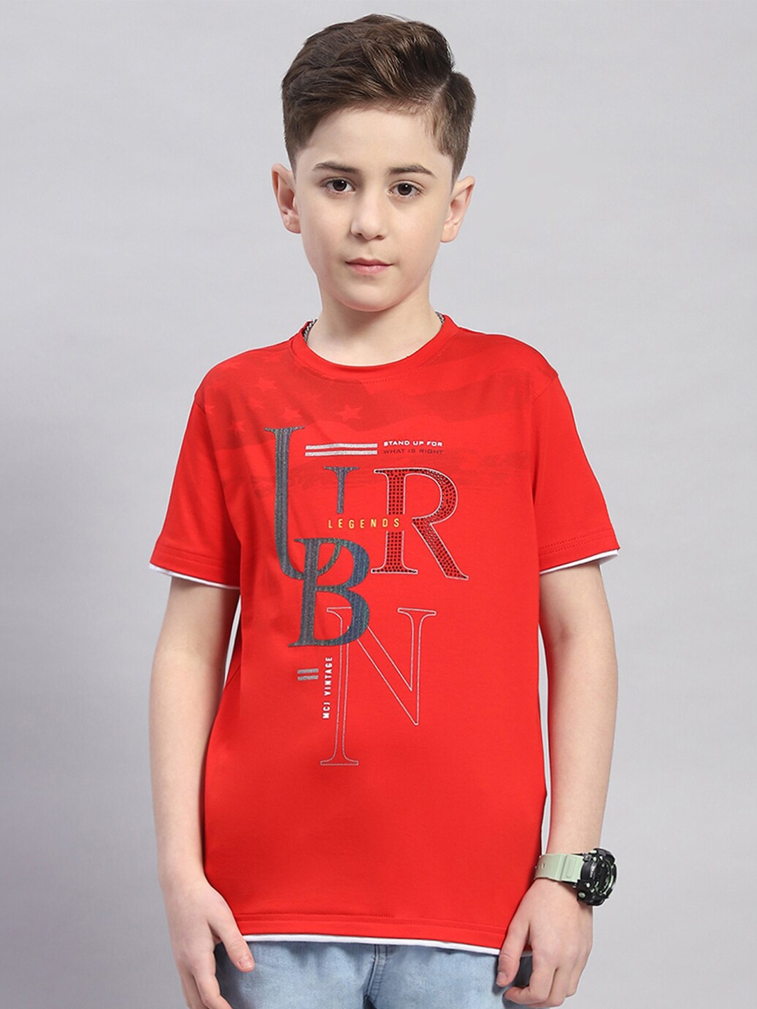 

Monte Carlo Boys Typography Printed Round Neck Cotton T-shirt, Red