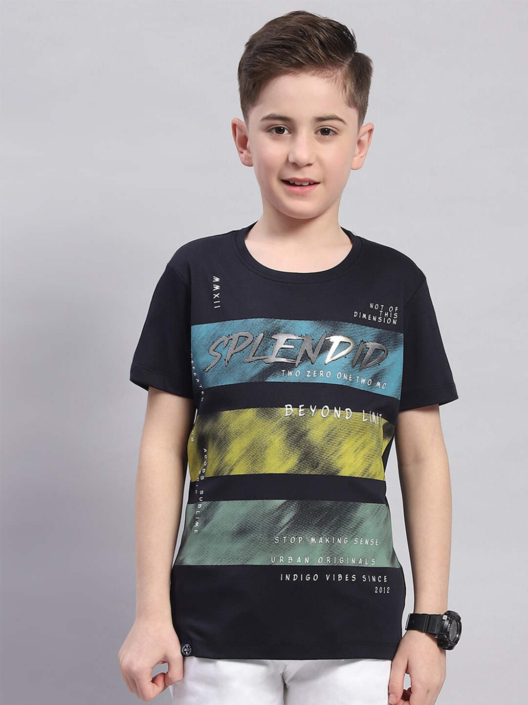 

Monte Carlo Boys Typography Printed Round Neck Cotton T-shirt, Navy blue