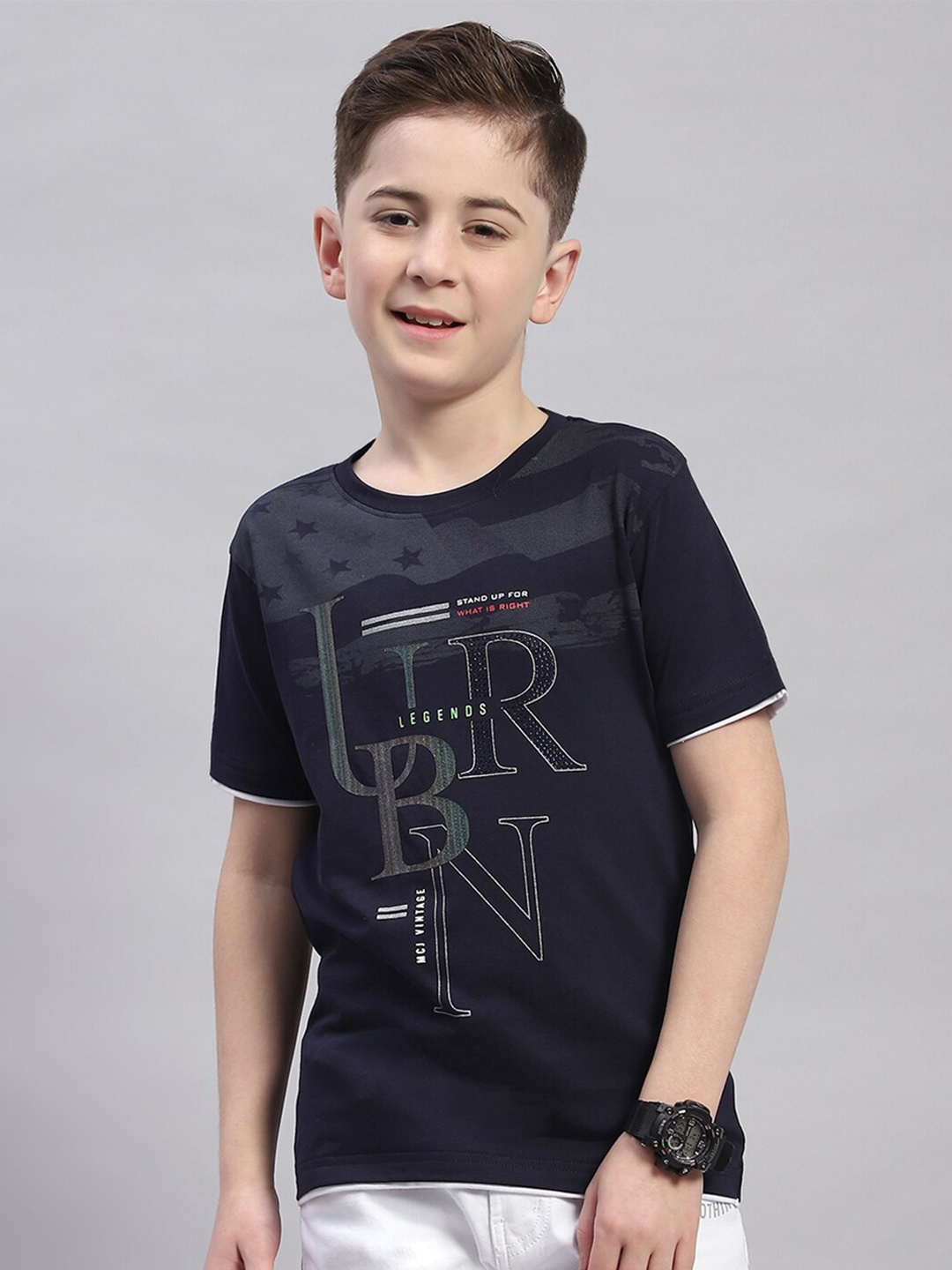 

Monte Carlo Boys Typography Printed Round Neck Cotton T-shirt, Navy blue