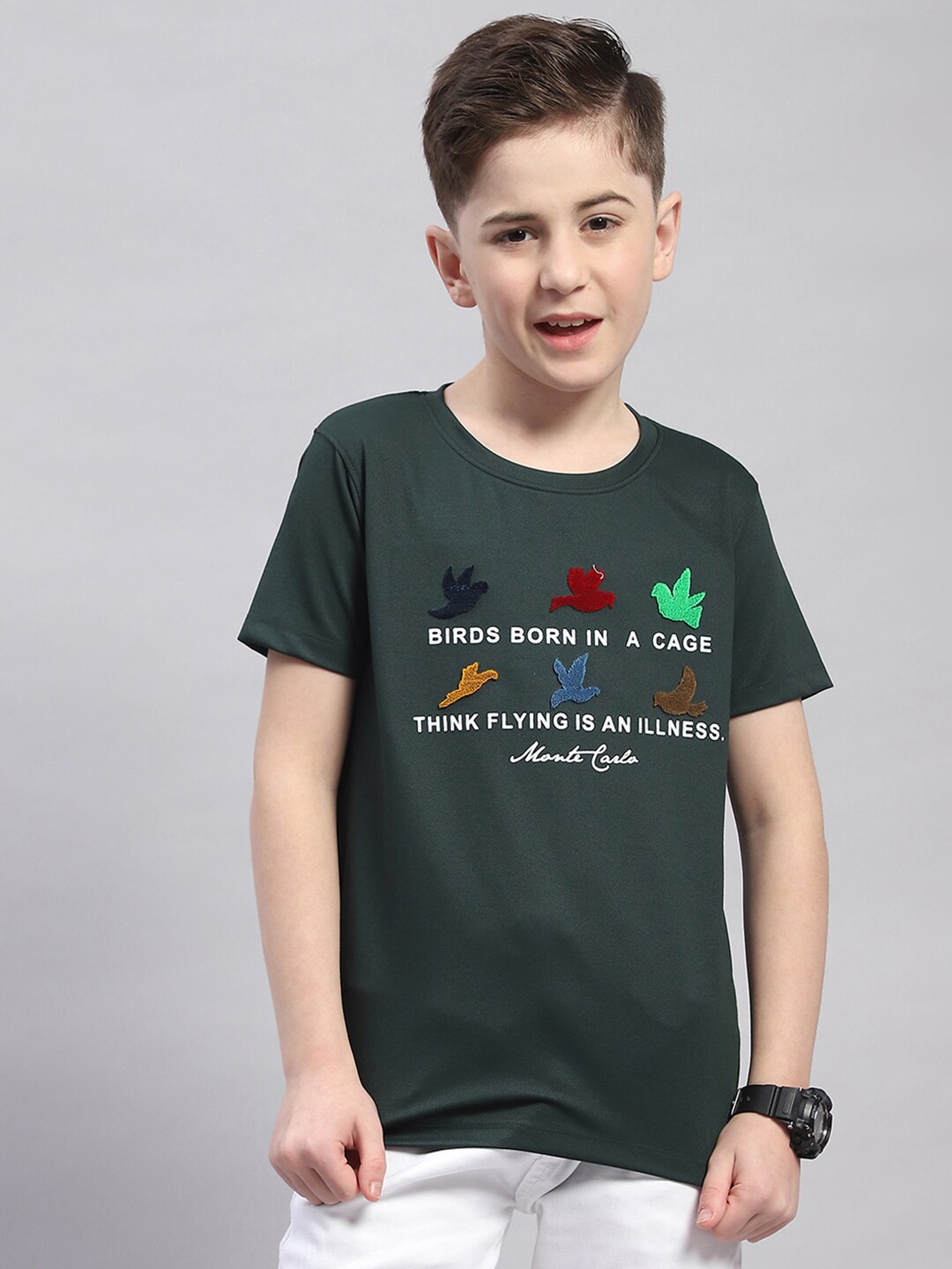 

Monte Carlo Boys Typography Printed Casual Round Neck T-shirt, Green