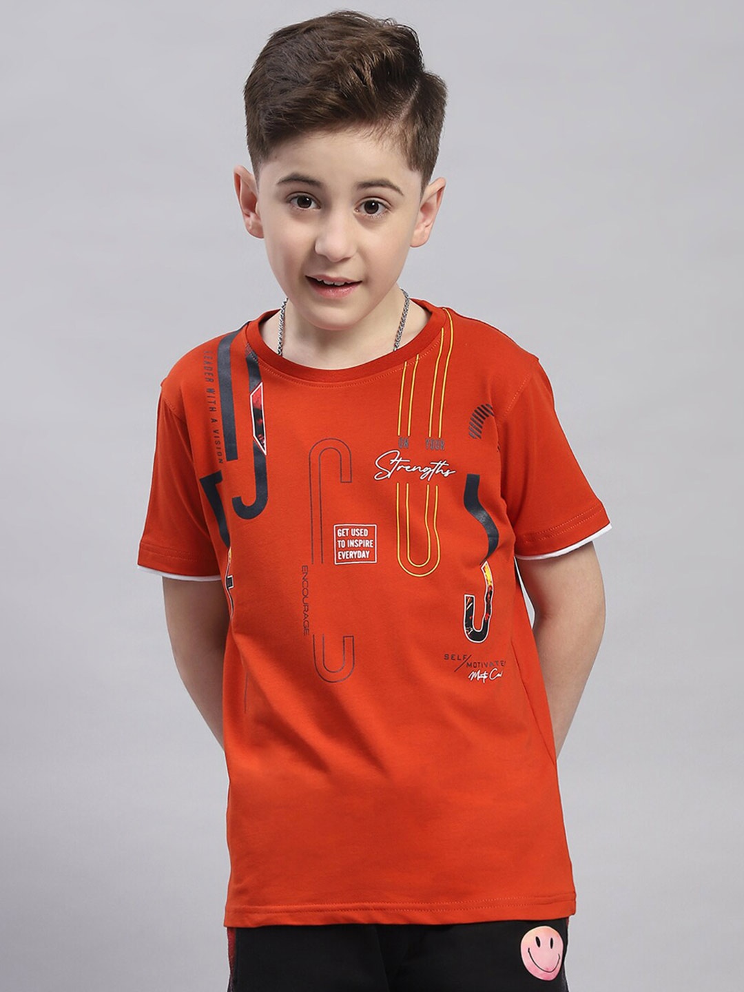 

Monte Carlo Boys Typography Printed Casual Round Neck T-shirt, Rust