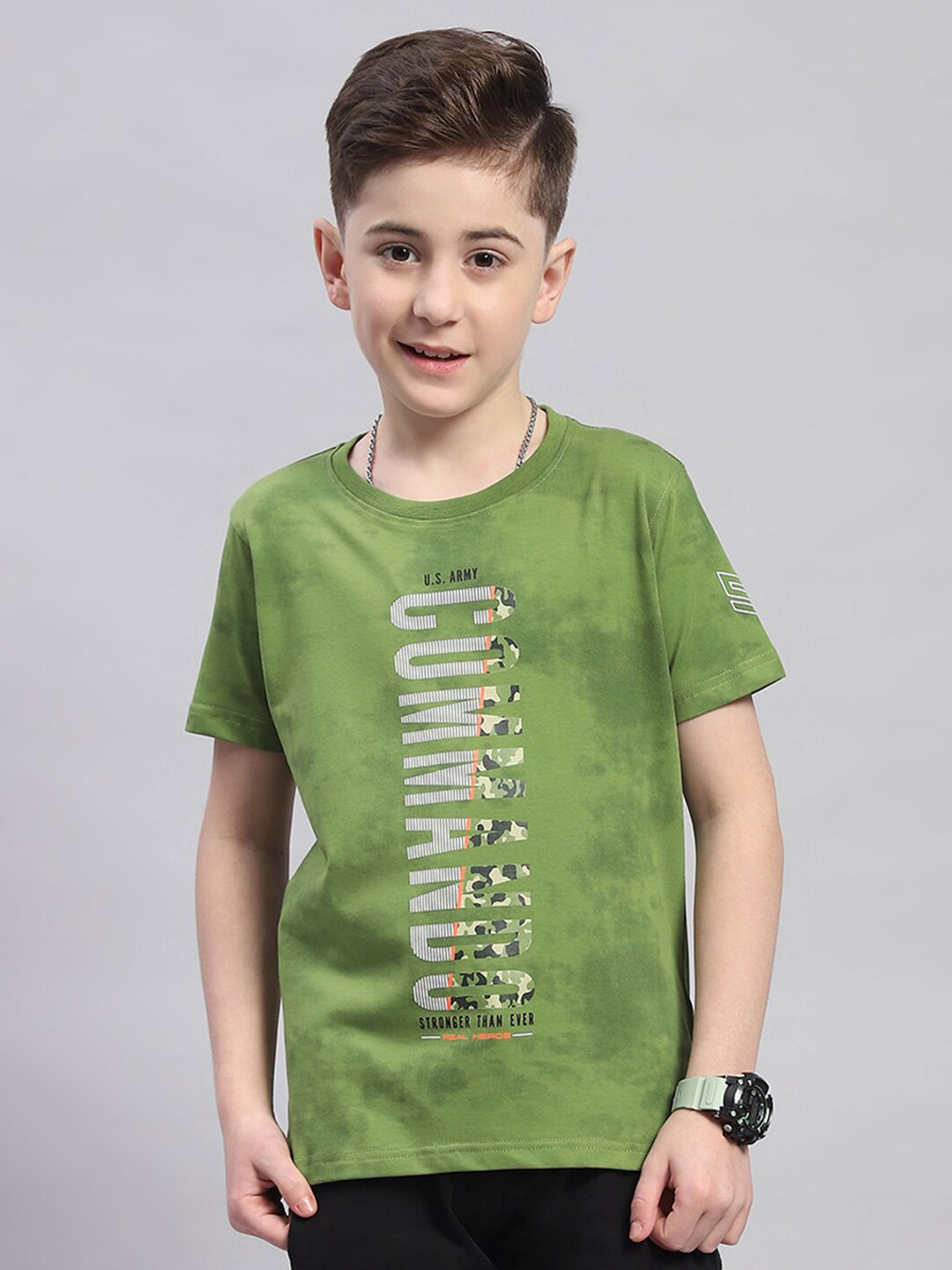 

Monte Carlo Boys Typography Printed Casual Round Neck T-shirt, Green