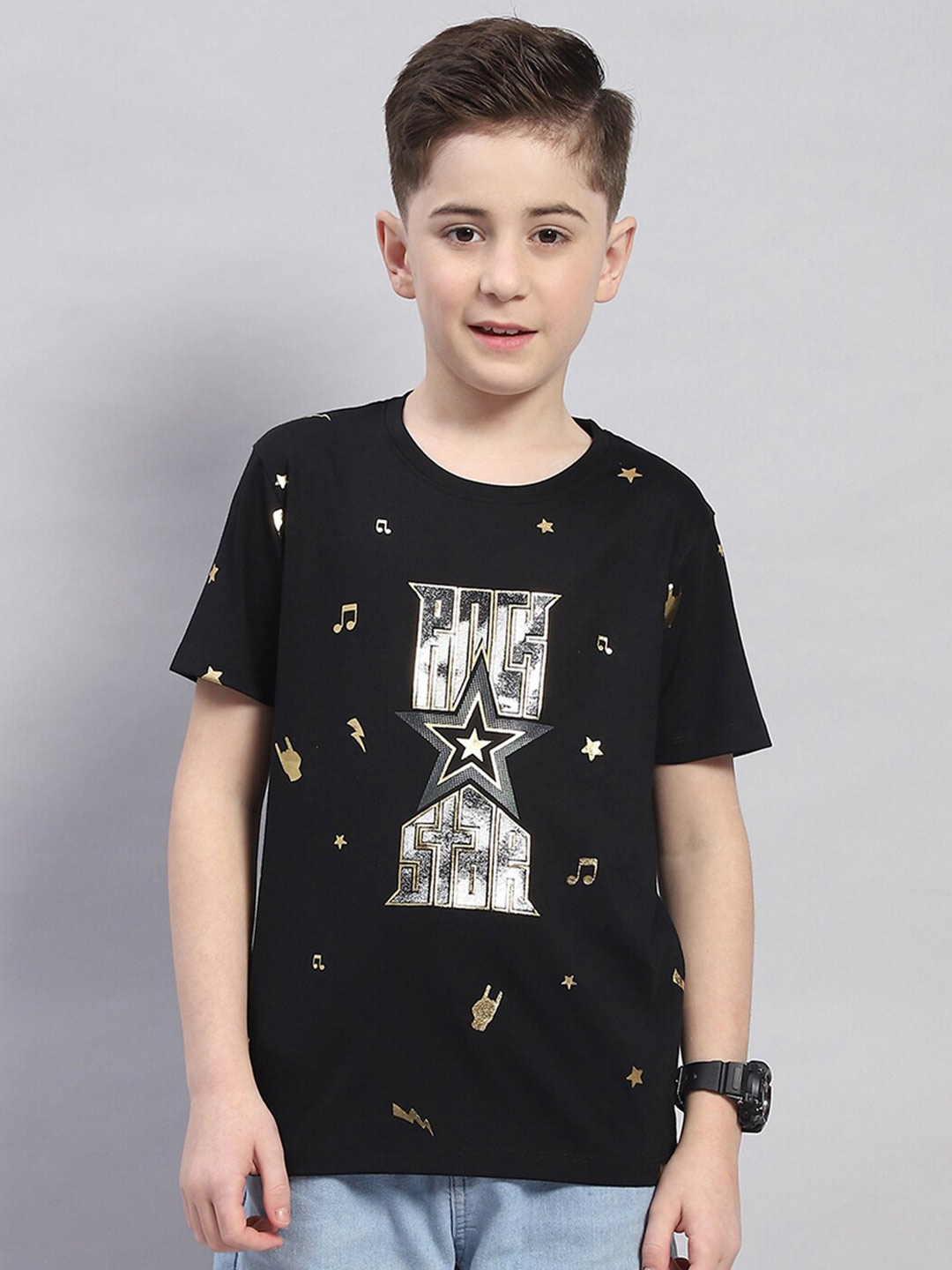 

Monte Carlo Boys Typography Printed Casual Round Neck T-shirt, Black