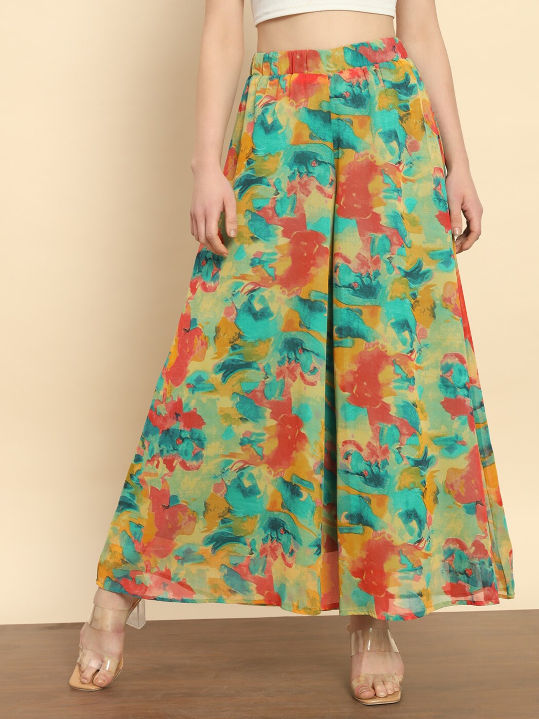 

Trend Arrest Women Printed Flared Palazzos, Yellow