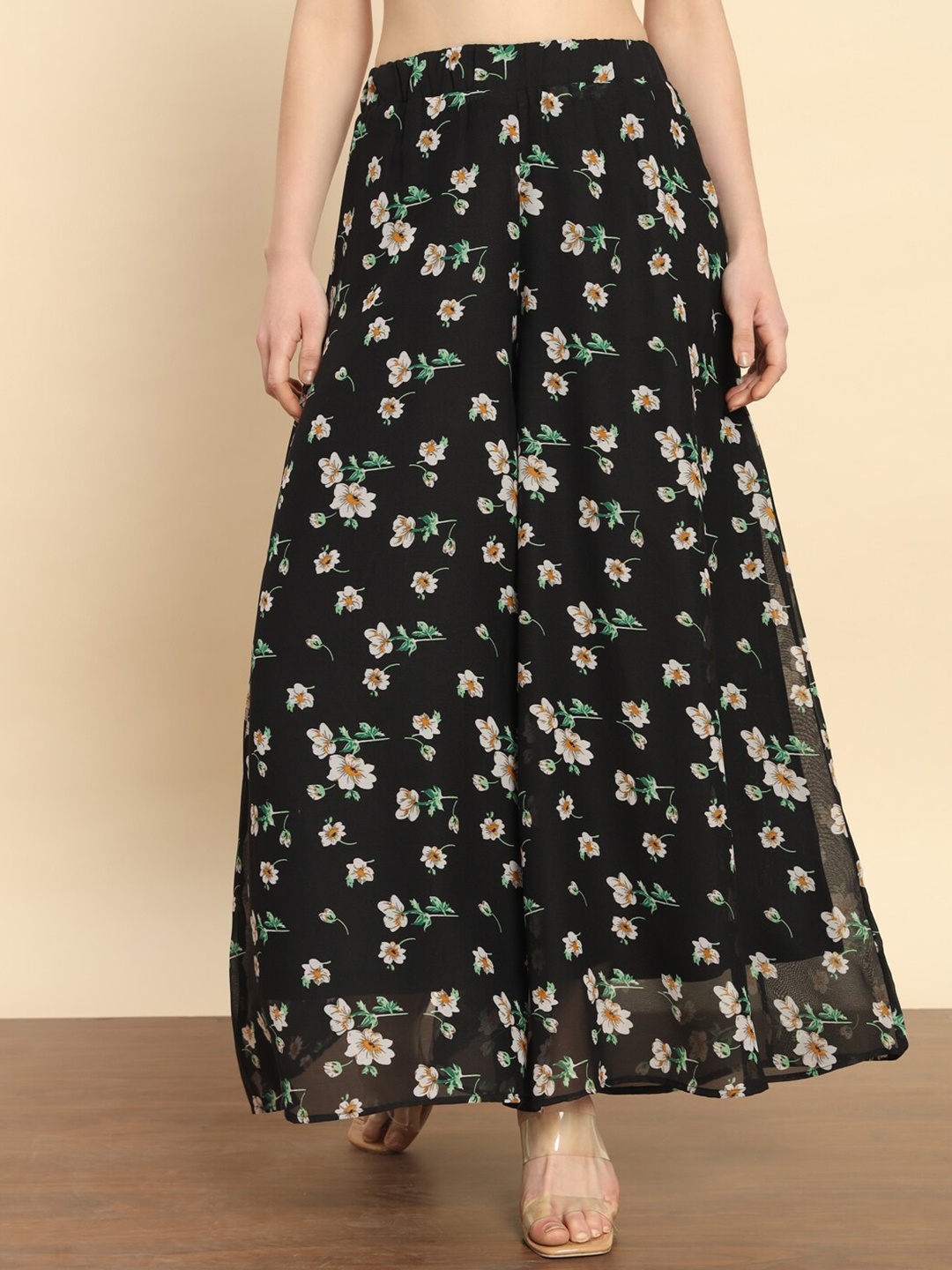 

Trend Arrest Women Floral Printed Flared Palazzos, Black