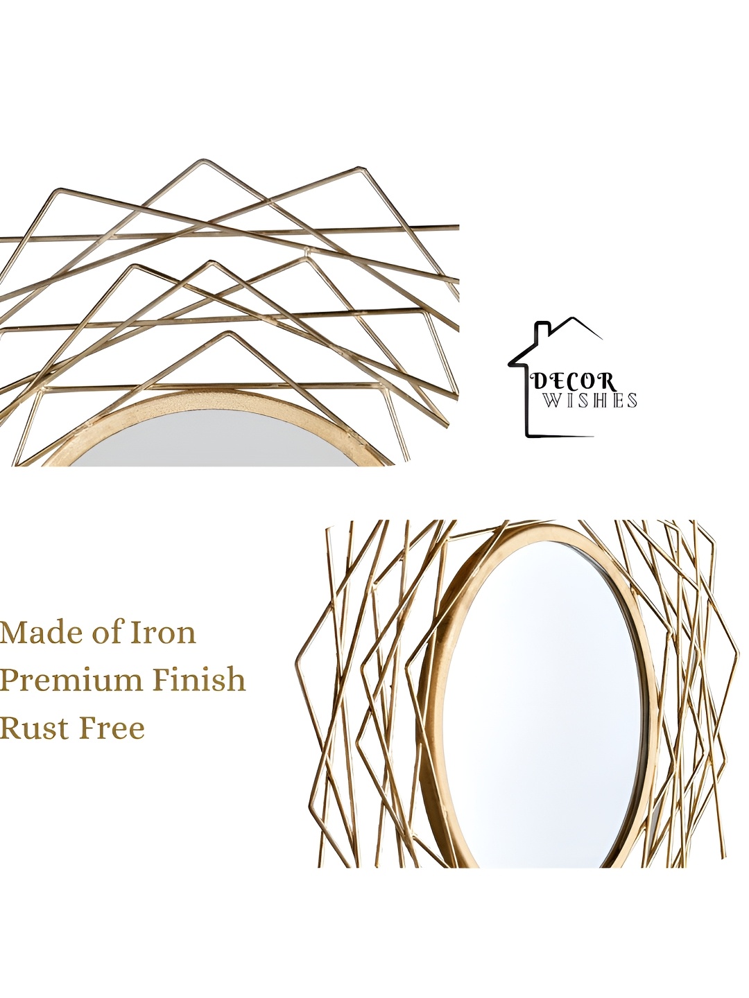 

DECOR WISHES Gold toned Metal Geometric Mirror Abstract Wall Decor