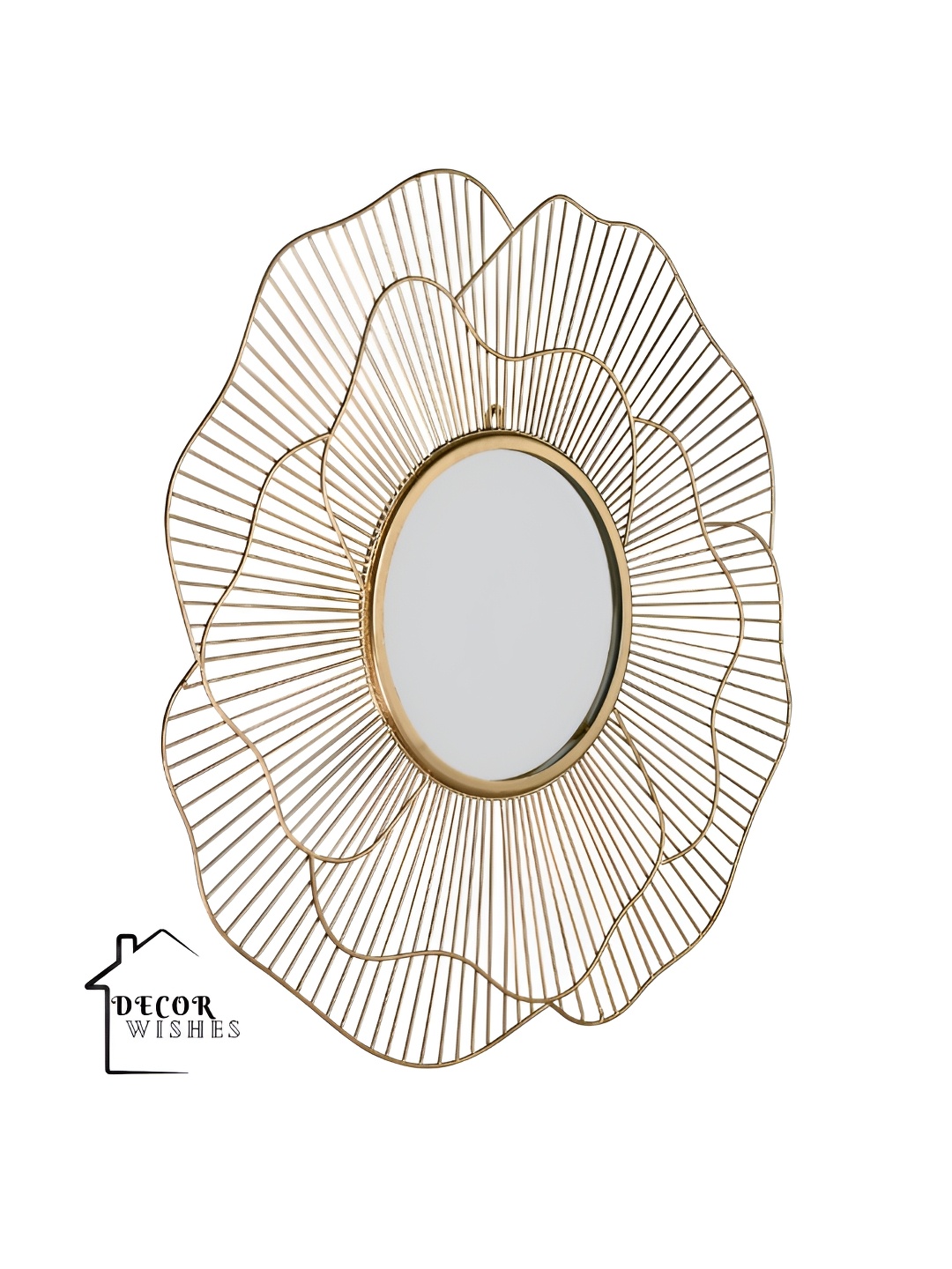 

DECOR WISHES Gold toned Metal Sunflower Wall Hanging Mirror