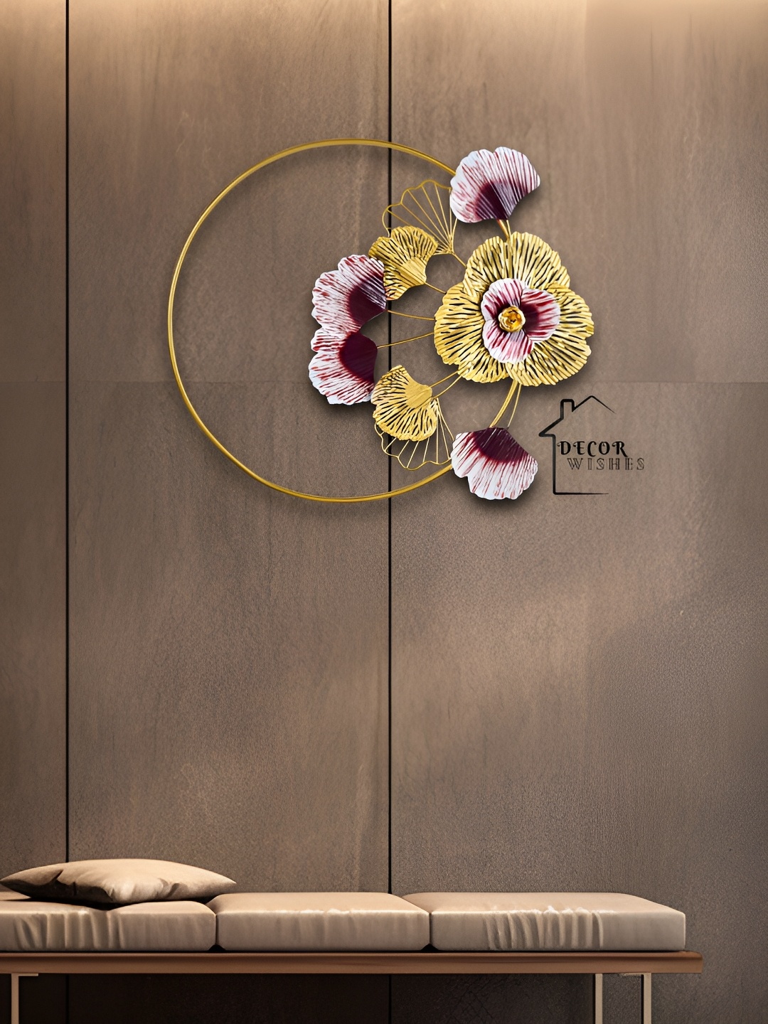 

DECOR WISHES Maroon & Gold Toned Textured Flower Hanging Wall Decor