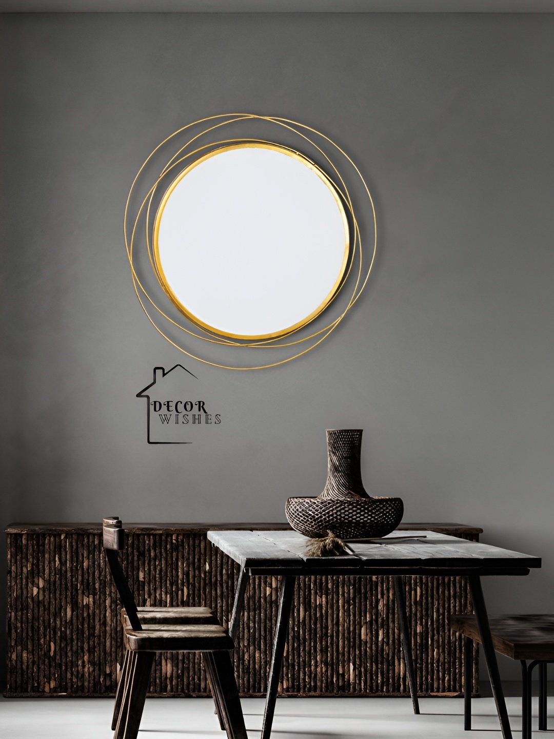 

DECOR WISHES Gold Toned & White 3 Ring Mirror Wall Decor