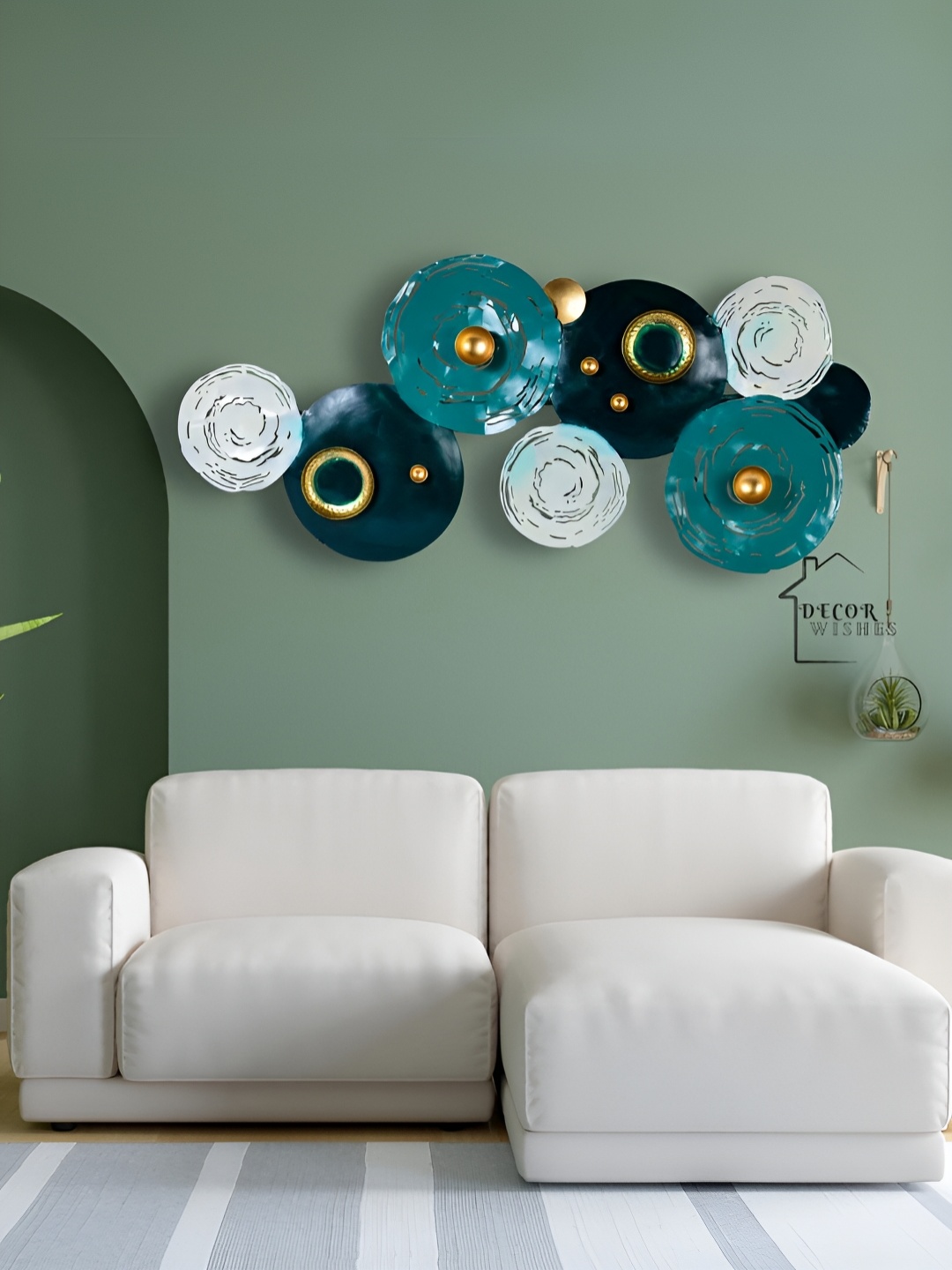 

DECOR WISHES White & Green Metal Drums Hanging Wall Decor