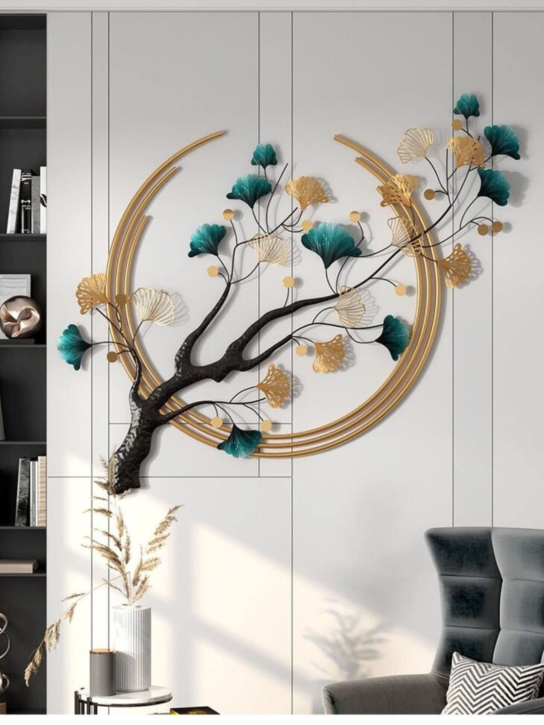 

DECOR WISHES Gold Toned & Green Rings And Tree Hanging Wall Decor