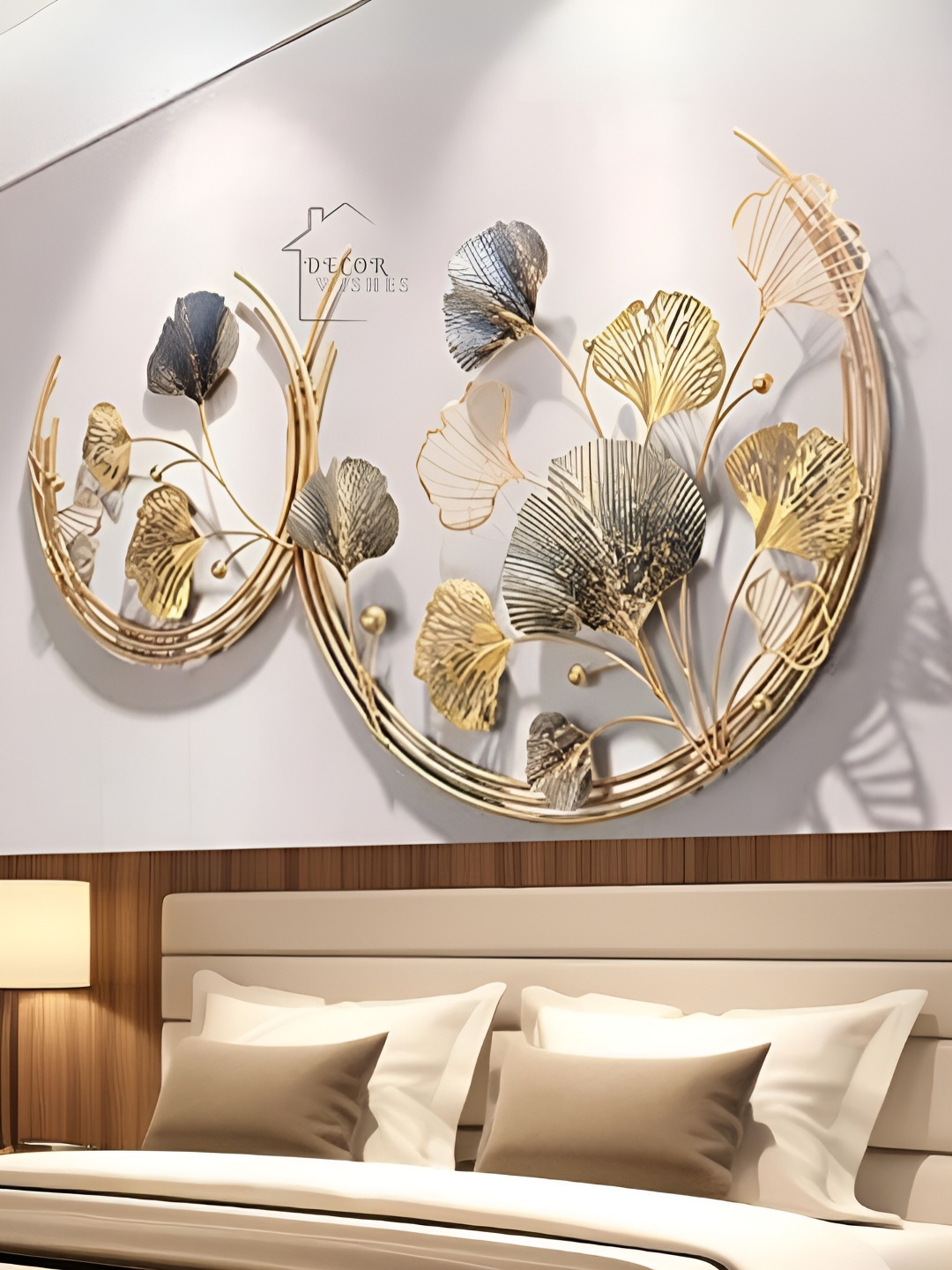 

DECOR WISHES Gold Toned Textured Double Moon Hanging Wall Decor, Beige