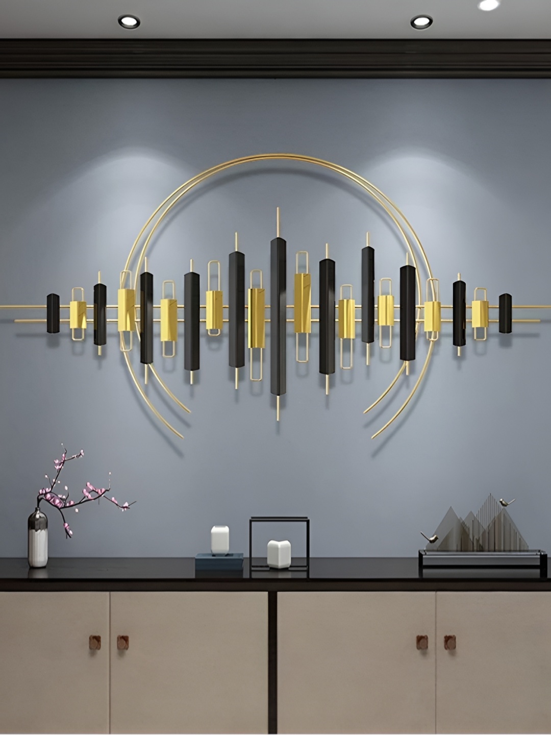 

DECOR WISHES Black & Gold Toned Rings And Bars Hanging Wall Decor