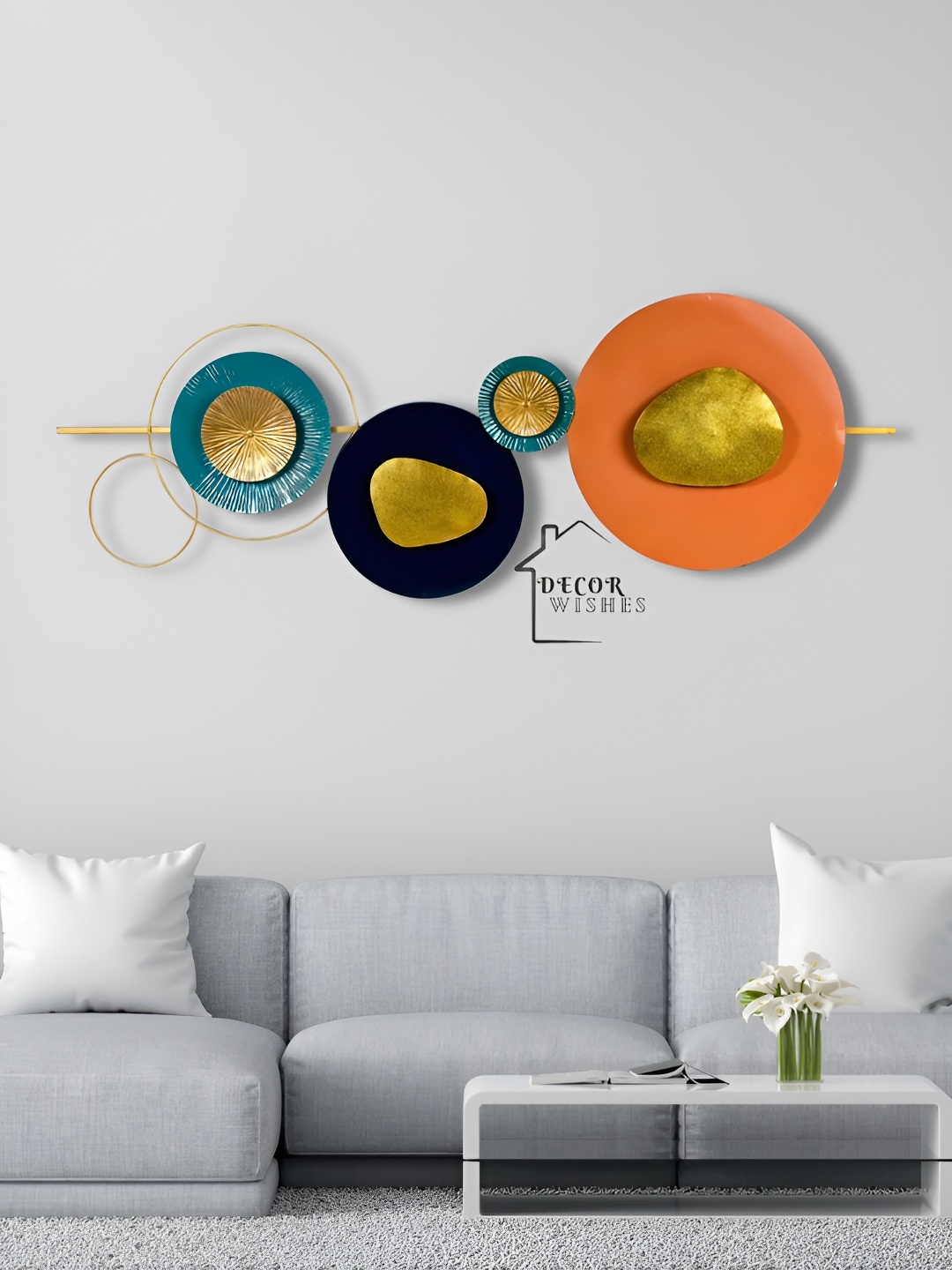 

DECOR WISHES Blue & Gold Toned Modern Loops Hanging Wall Decor