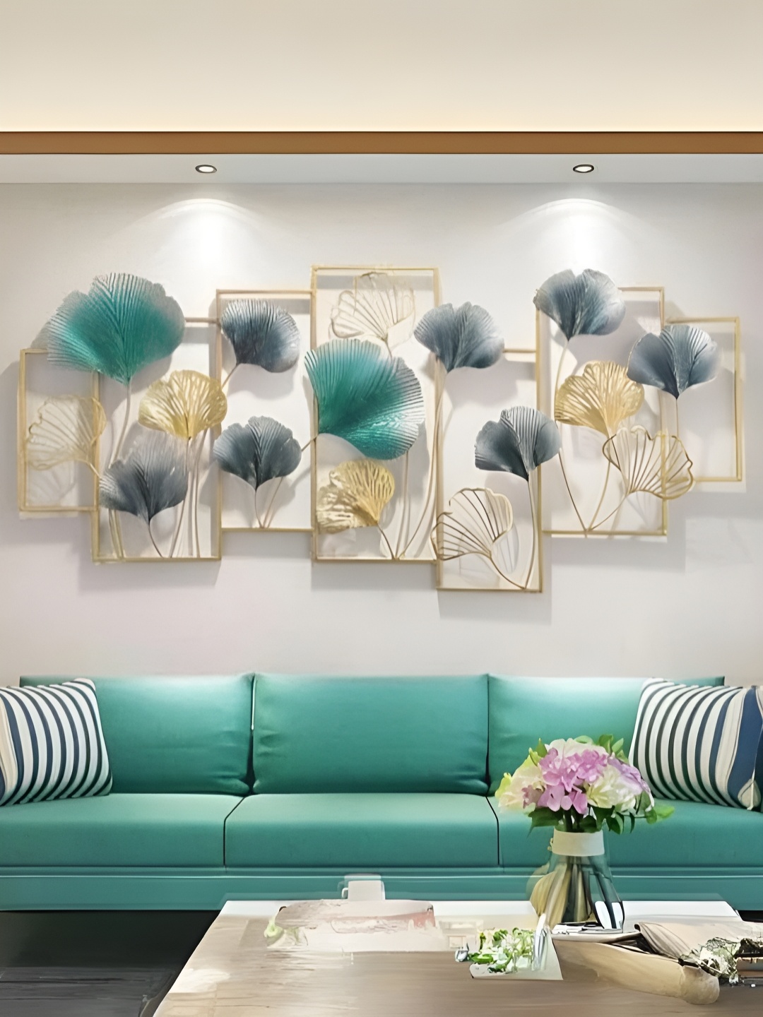 

DECOR WISHES Beige & Green Metal Petal Hanging Wall Decor