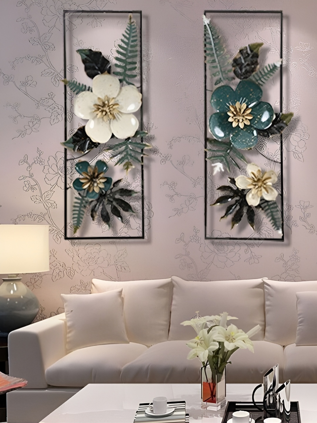 

DECOR WISHES Green & Off White 2 Pieces Bouquet Hanging Wall Decor