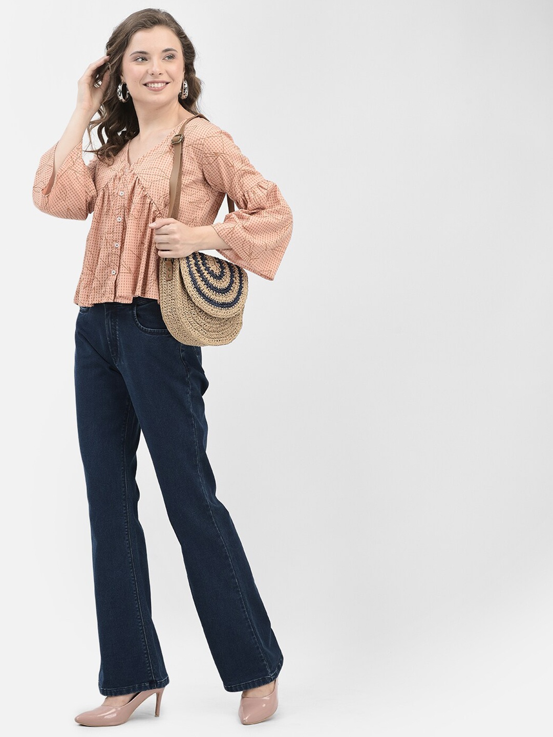 

Crimsoune Club Floral Printed V-Neck Top, Peach