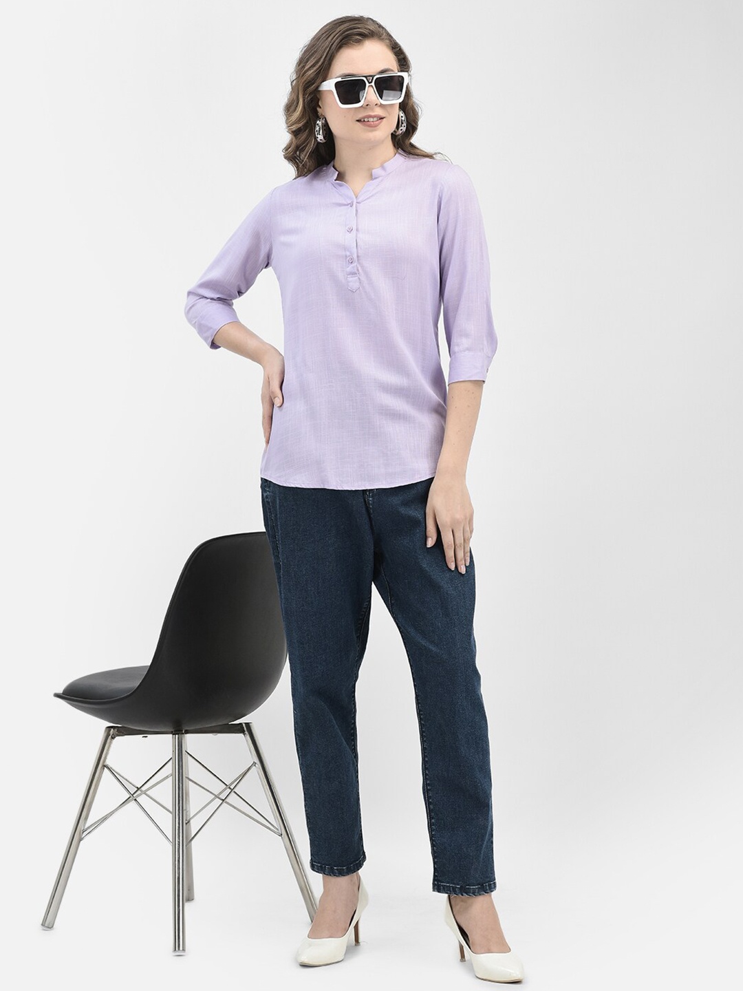 

Crimsoune Club Mandarin Collar Shirt Style Top, Purple