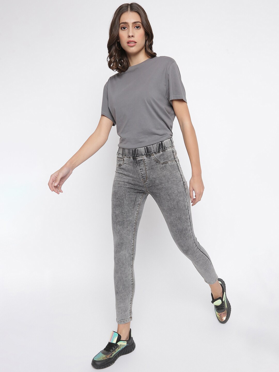 

TALES & STORIES Women Skinny Fit Denim Weave Jeggings, Grey