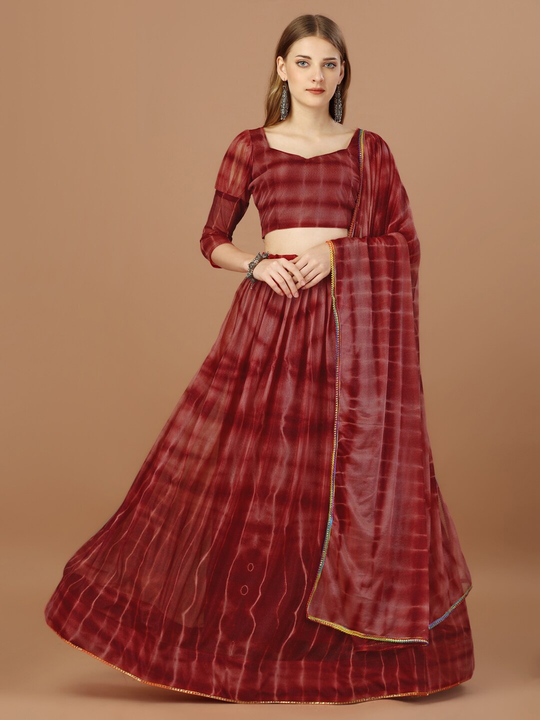 

KALINI Printed Semi-Stitched Lehenga & Unstitched Blouse With Dupatta, Maroon