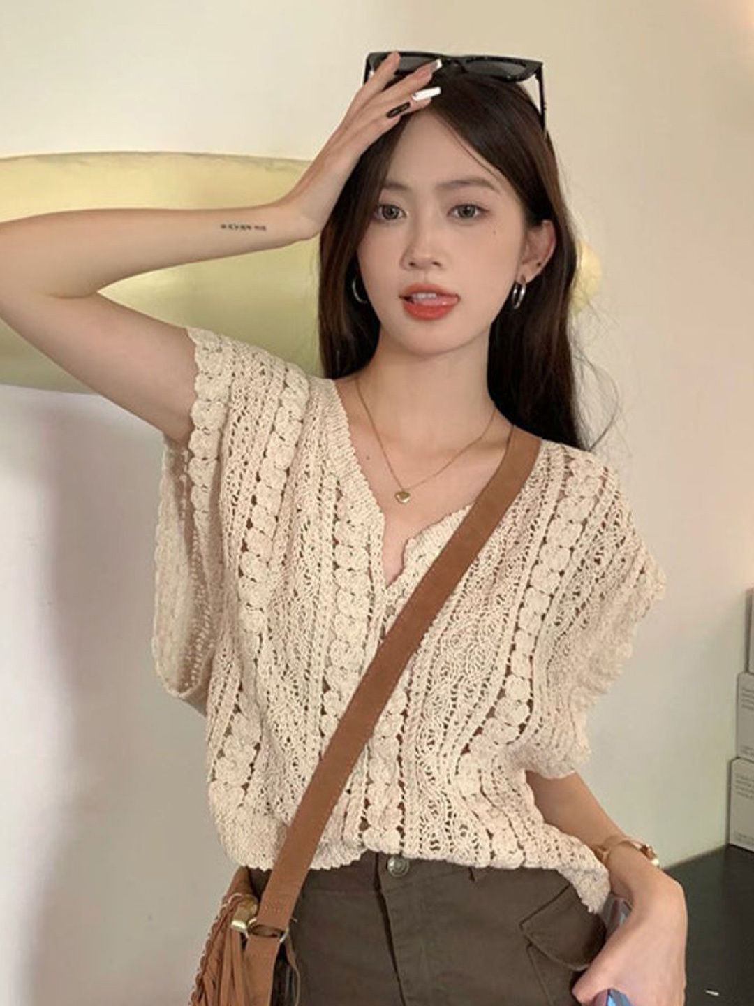 

DressBerry White Self Design Extended Sleeves Top
