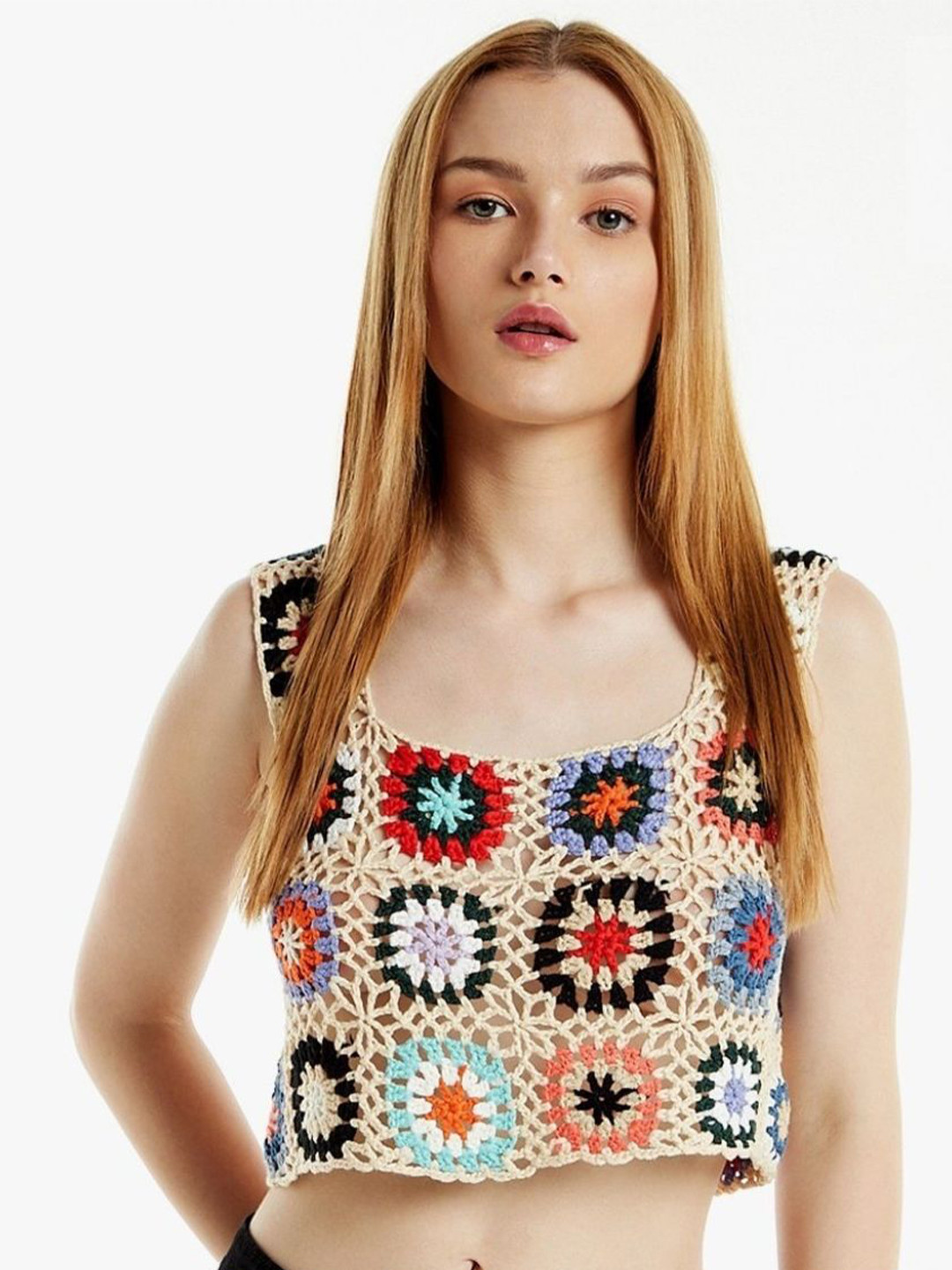 

DressBerry Self Design Acrylic Crop Top, Beige