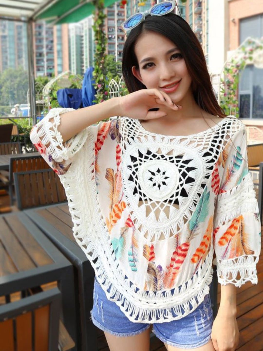 

DressBerry Tropical Print Cotton Top, Red