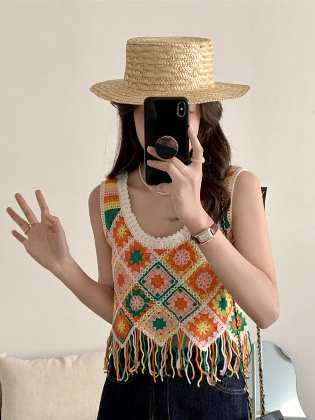 

DressBerry Red & Green Self Design Round Neck Top