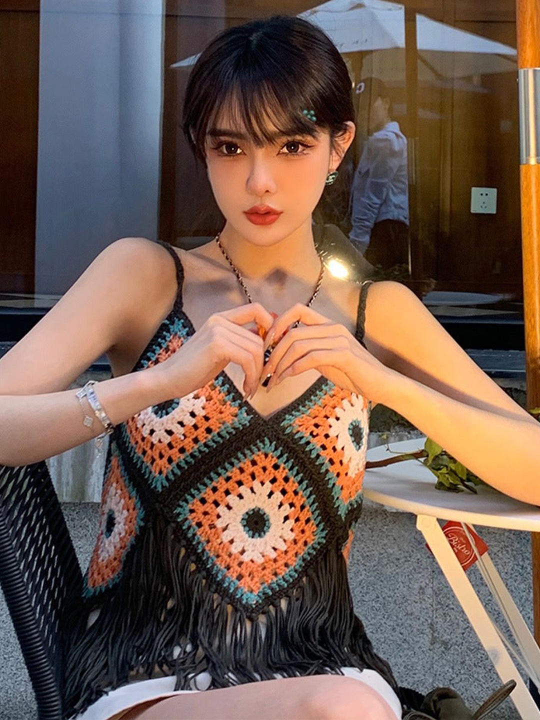

DressBerry Black Self Design Crochet Crop Top