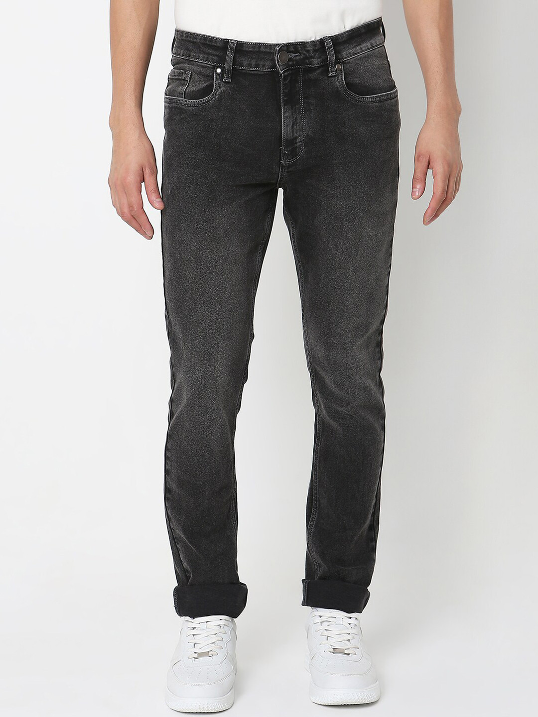 

R&B Men Mid-Rise Clean Look Slim Fit Heavy Fade Cotton Jeans, Blue