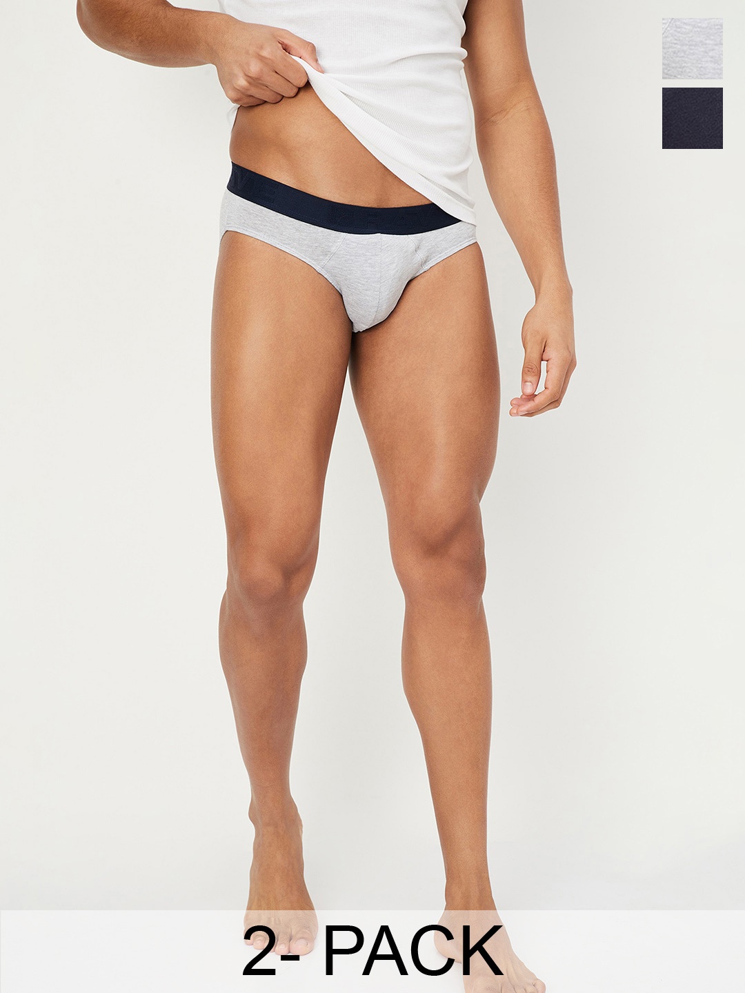 

max Pack Of 2 Mid-Rise Basic Briefs SS24MDBFNAV1GREY MELANGE, Grey