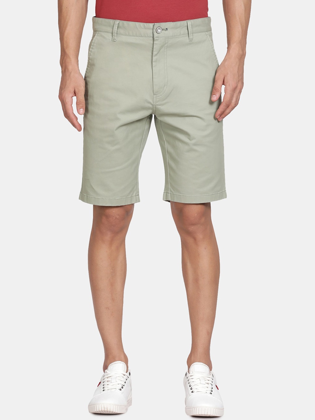 

t-base Men Mid-Rise Cotton Chino Shorts, Green