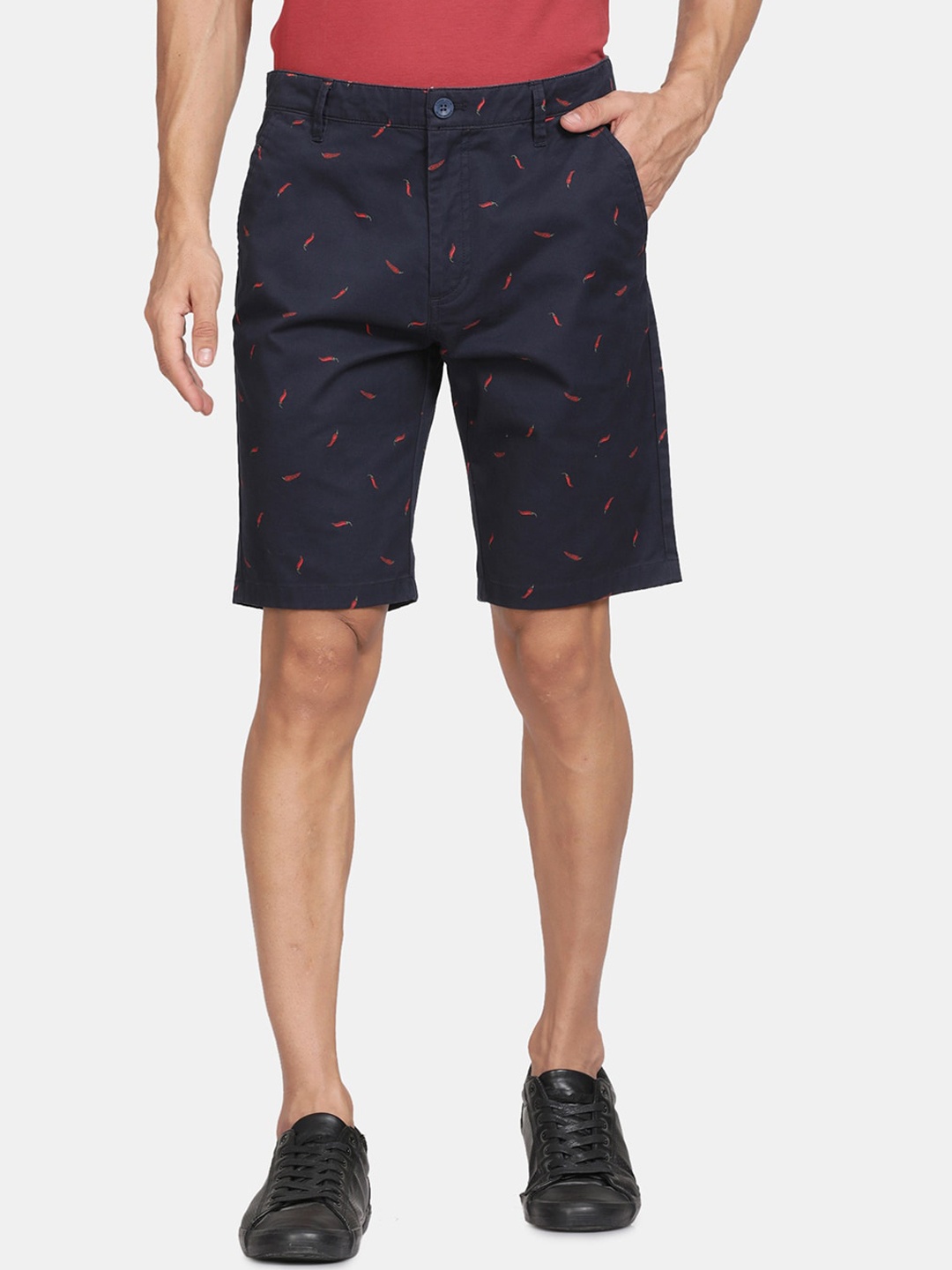 

t-base Men Conversational Printed Cotton Chino Shorts, Navy blue