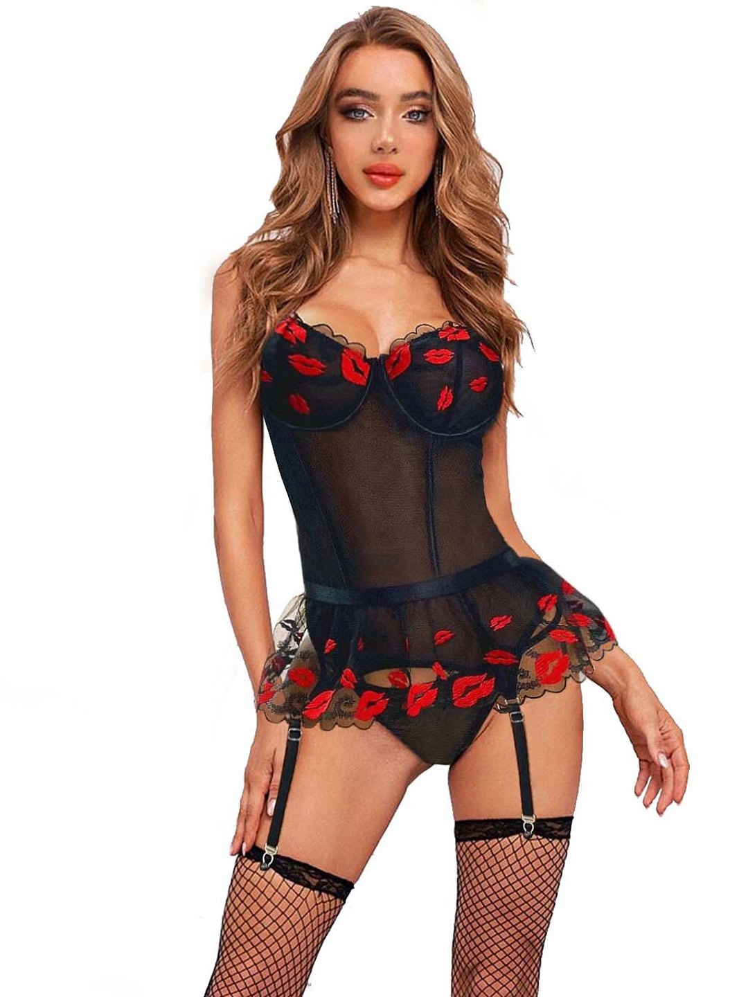 

Elecurve Women Shoulder Straps Asymmetric Baby Doll, Red