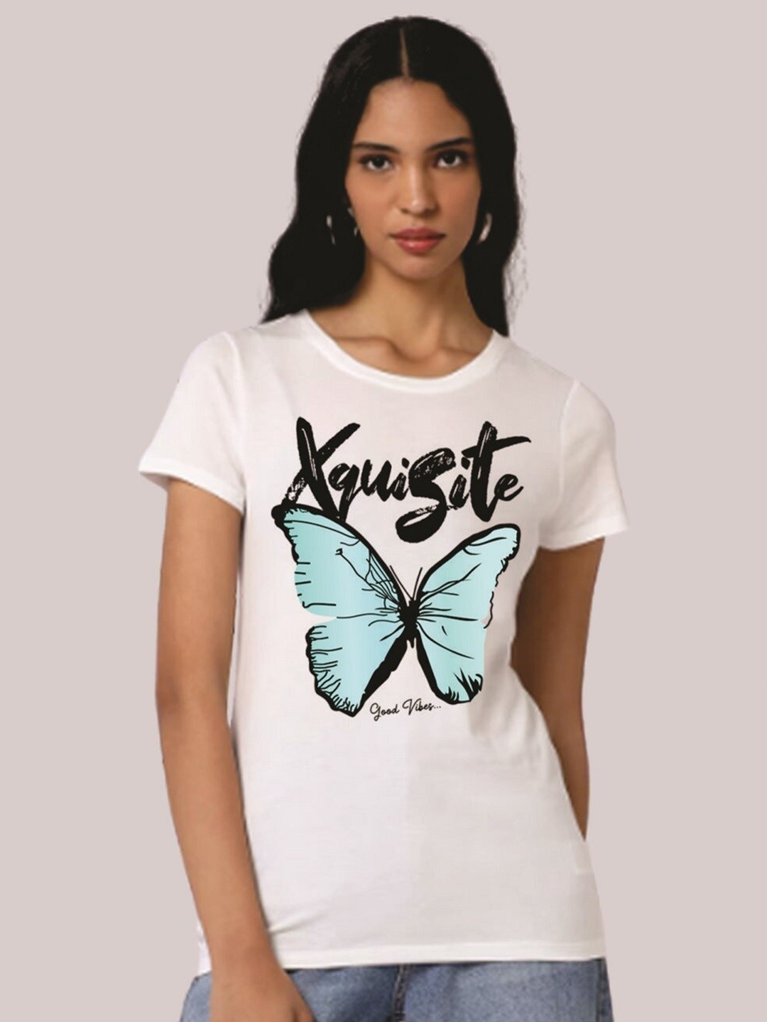

ecott Printed Round Neck Short Sleeves Pure Cotton T-shirt, White