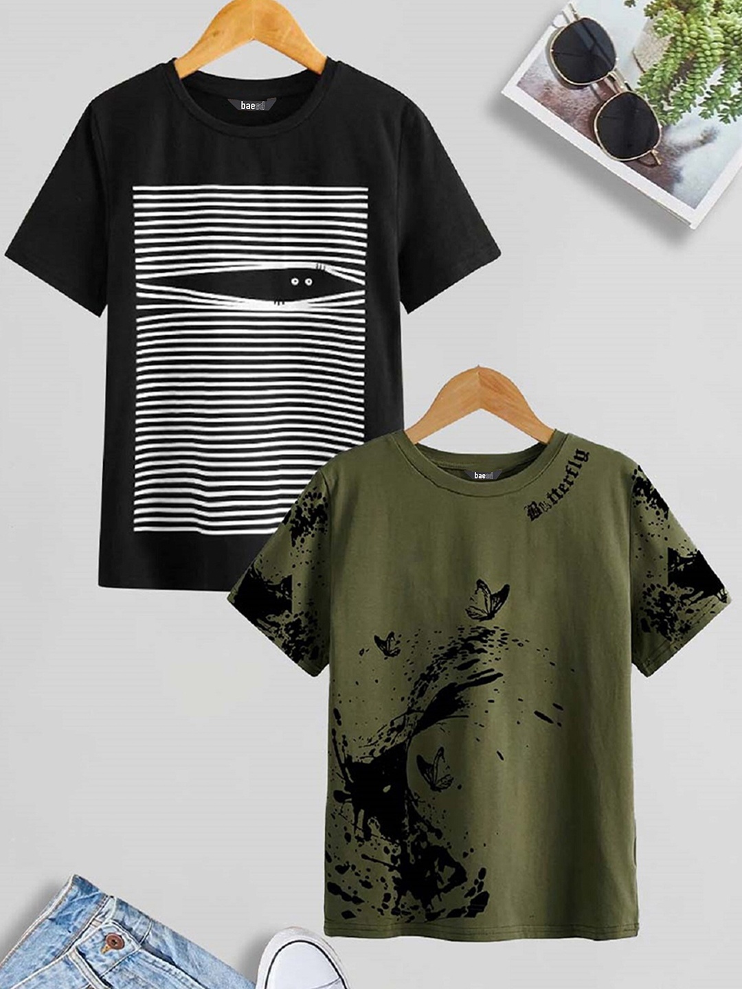 

BAESD Boys Pack Of 2 Printed Pure Cotton T-shirts, Black