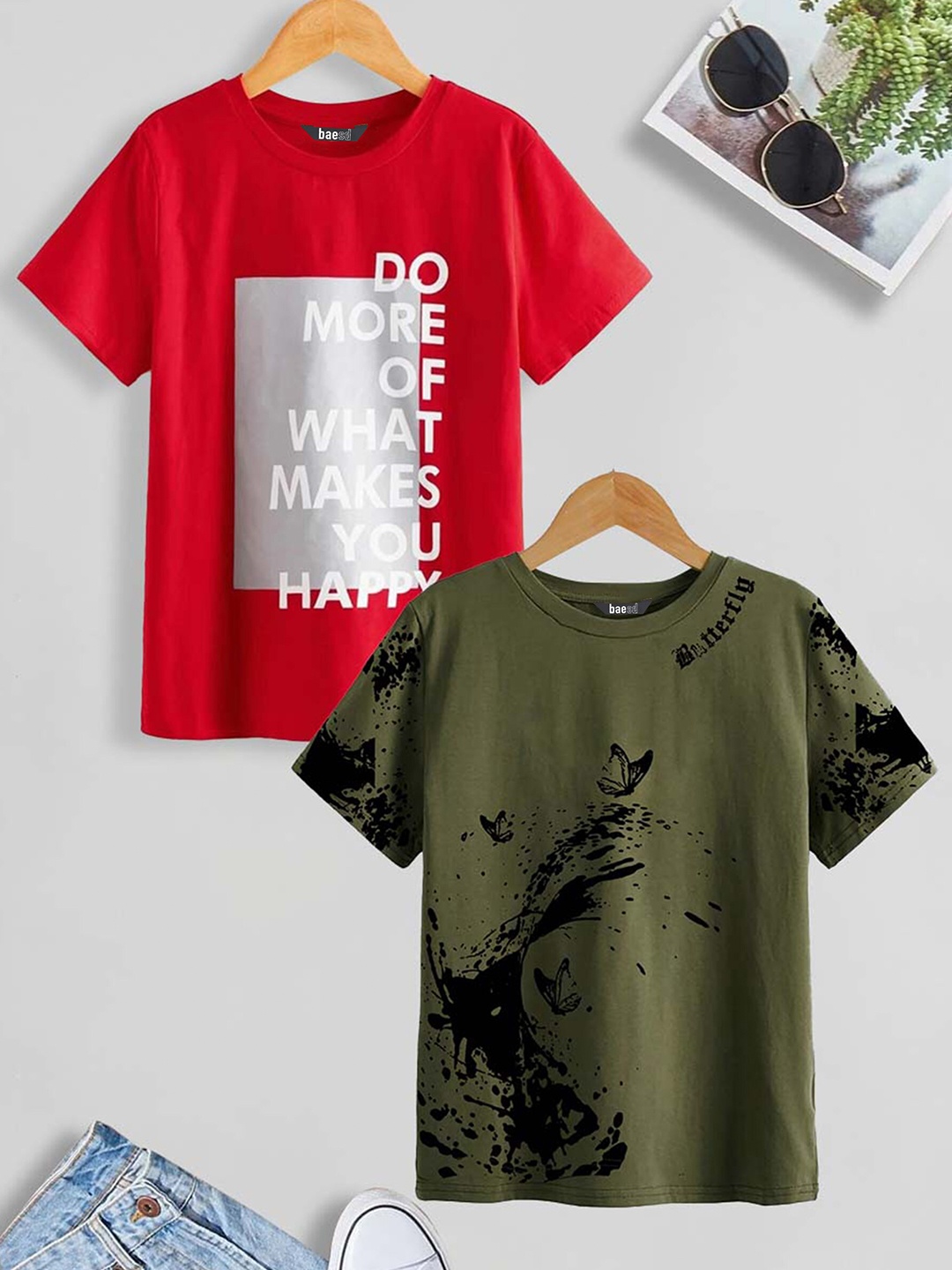 

BAESD Boys Pack Of 2 Printed Pure Cotton T-shirts, Red