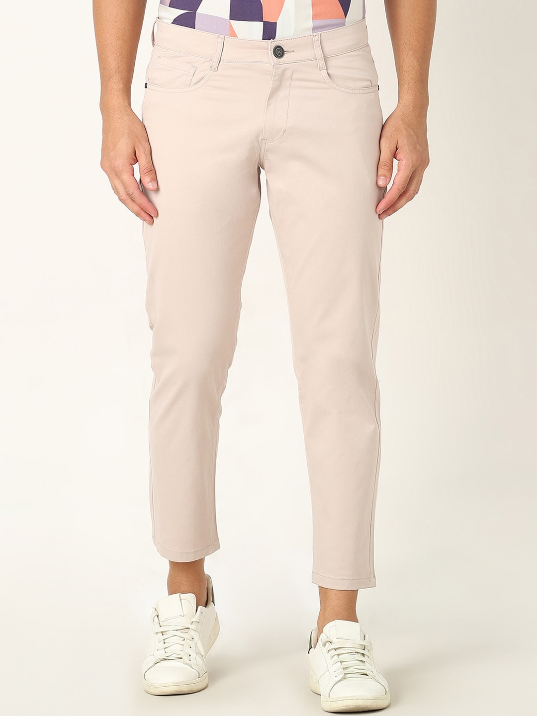 

R&B Men Slim Fit Mid-Rise Cotton Chinos Trousers, Pink