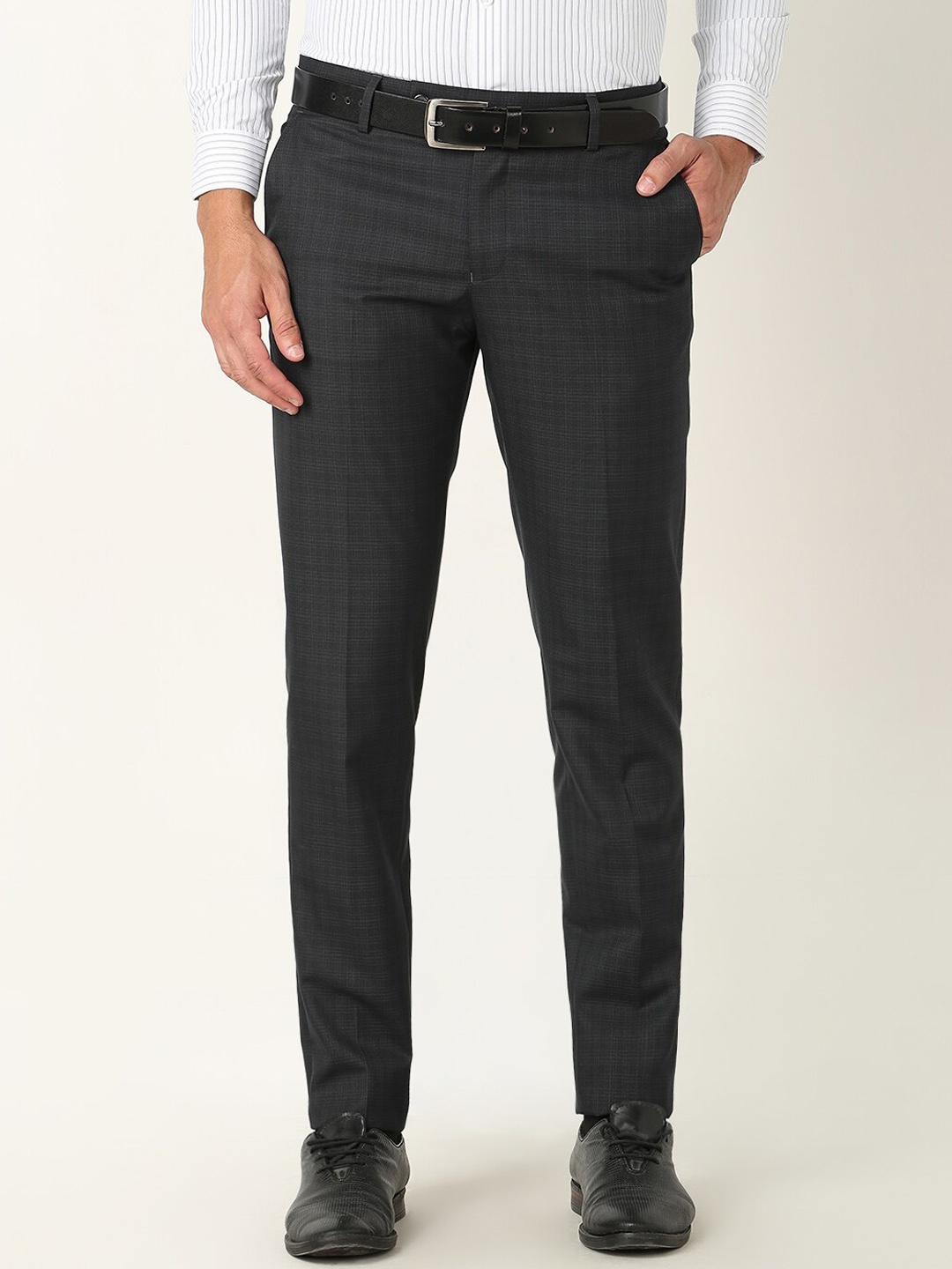 

R&B Men Slim Fit Cotton Formal Trousers, Blue