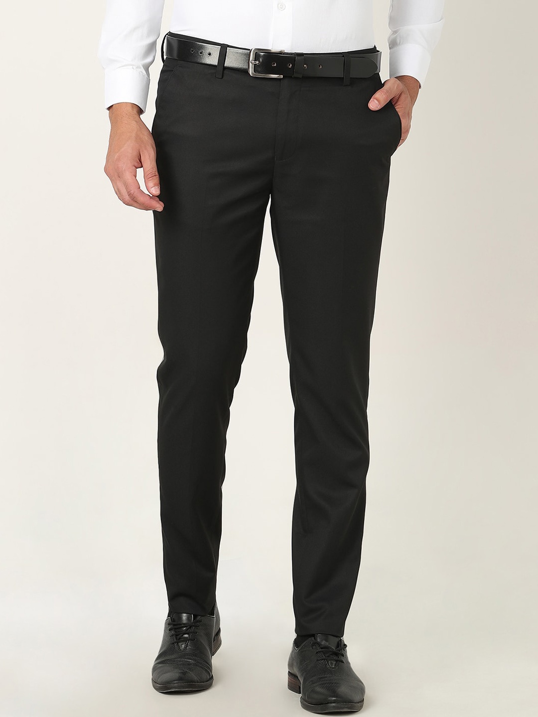 

R&B Men Slim Fit Mid-Rise Cotton Formal Trousers, Black