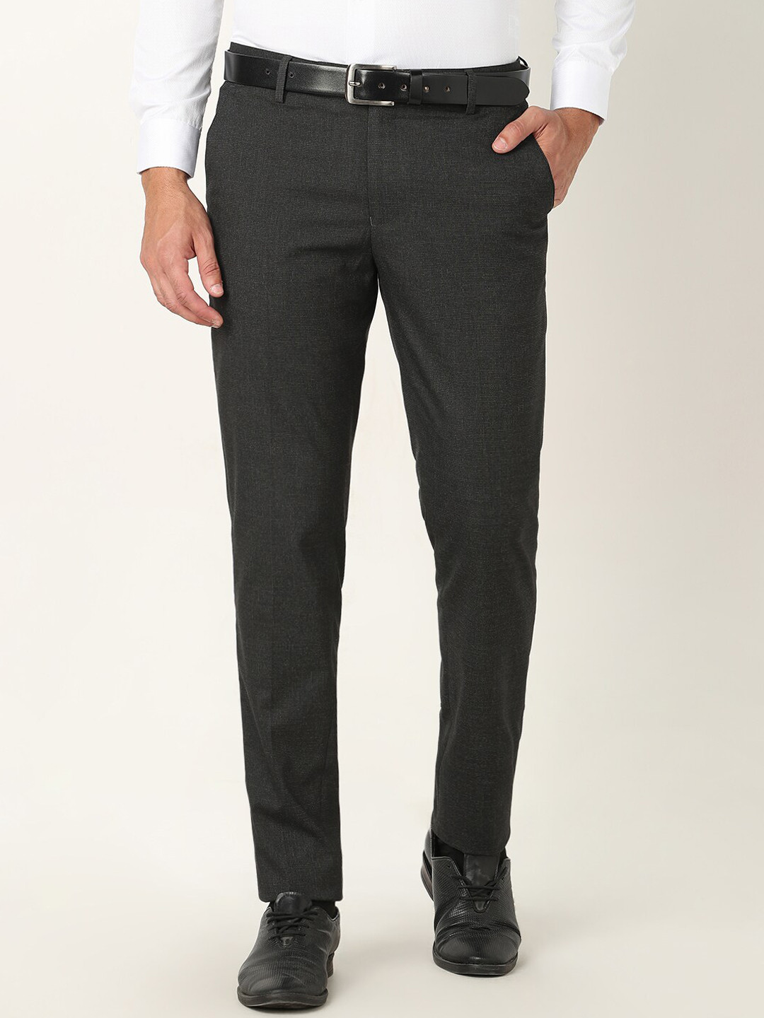 

R&B Men Slim Fit Mid-Rise Cotton Formal Trousers, Grey