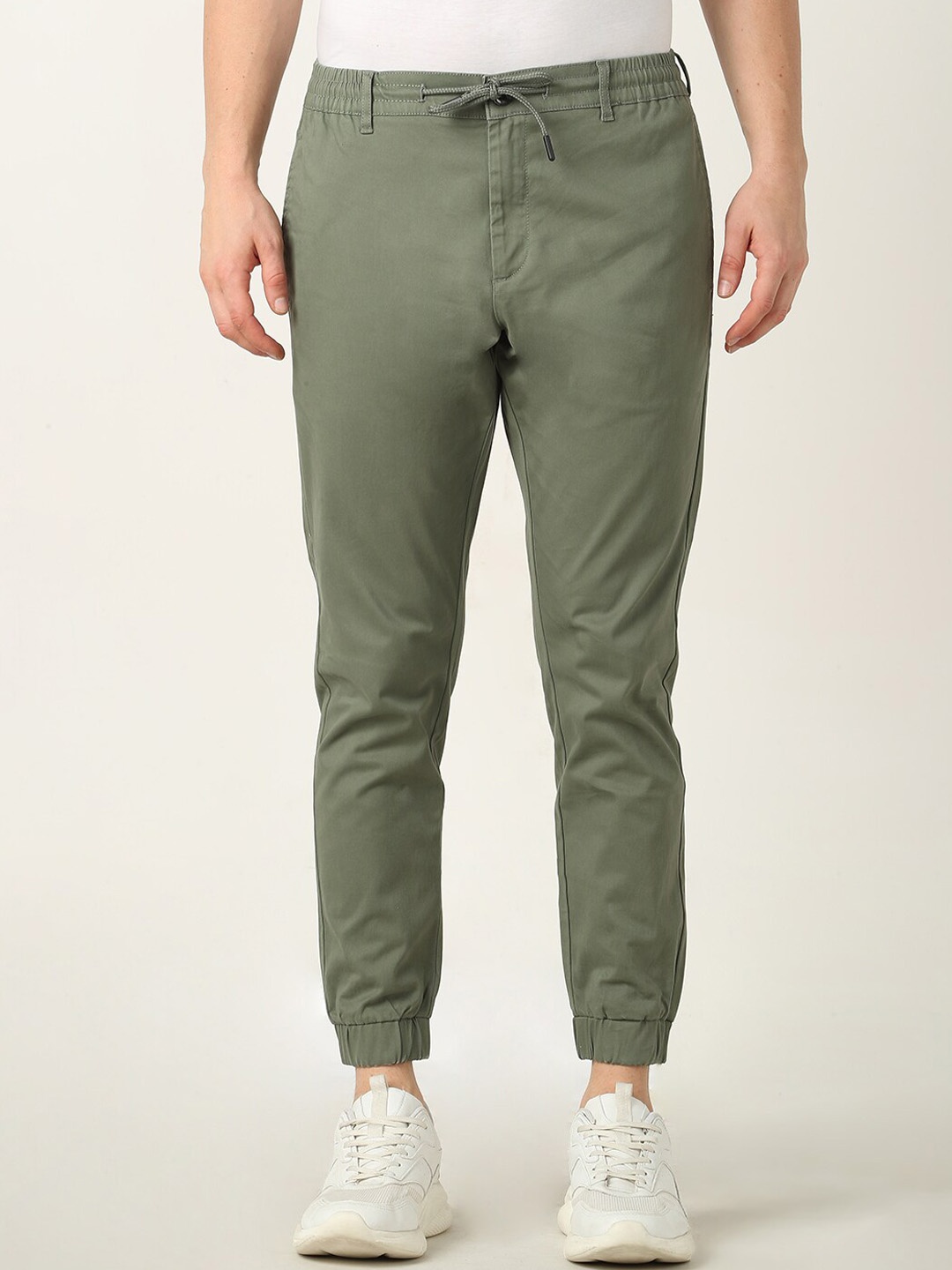 

R&B Men Slim Fit Mid-Rise Cotton Joggers, Green