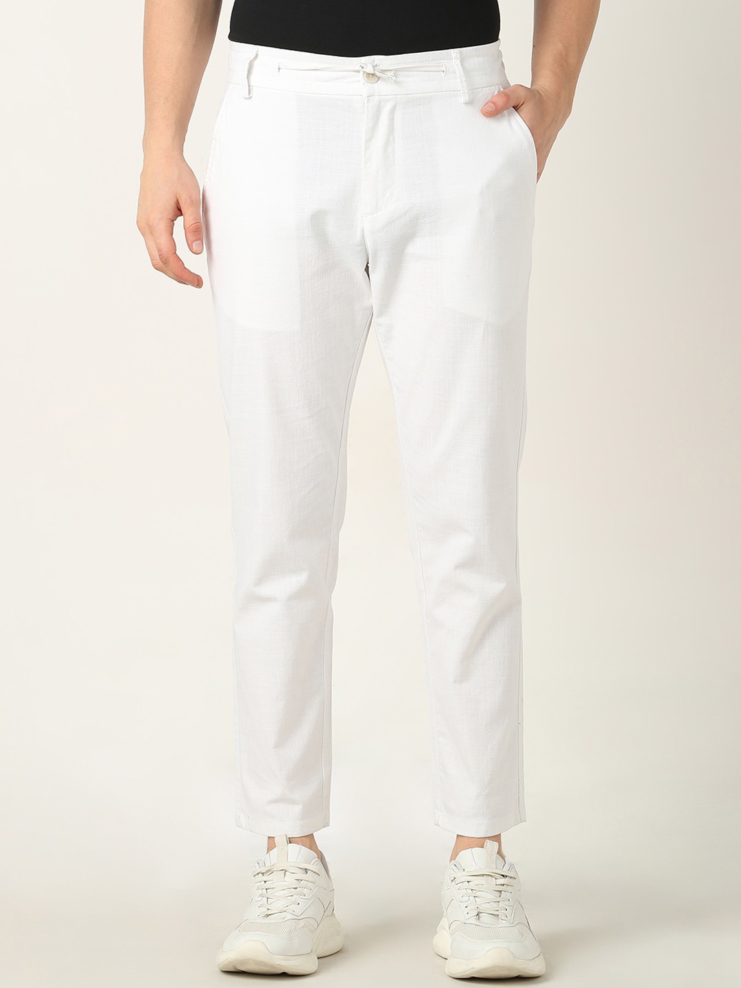 

R&B Men Slim Fit Mid-Rise Cotton Trousers, White