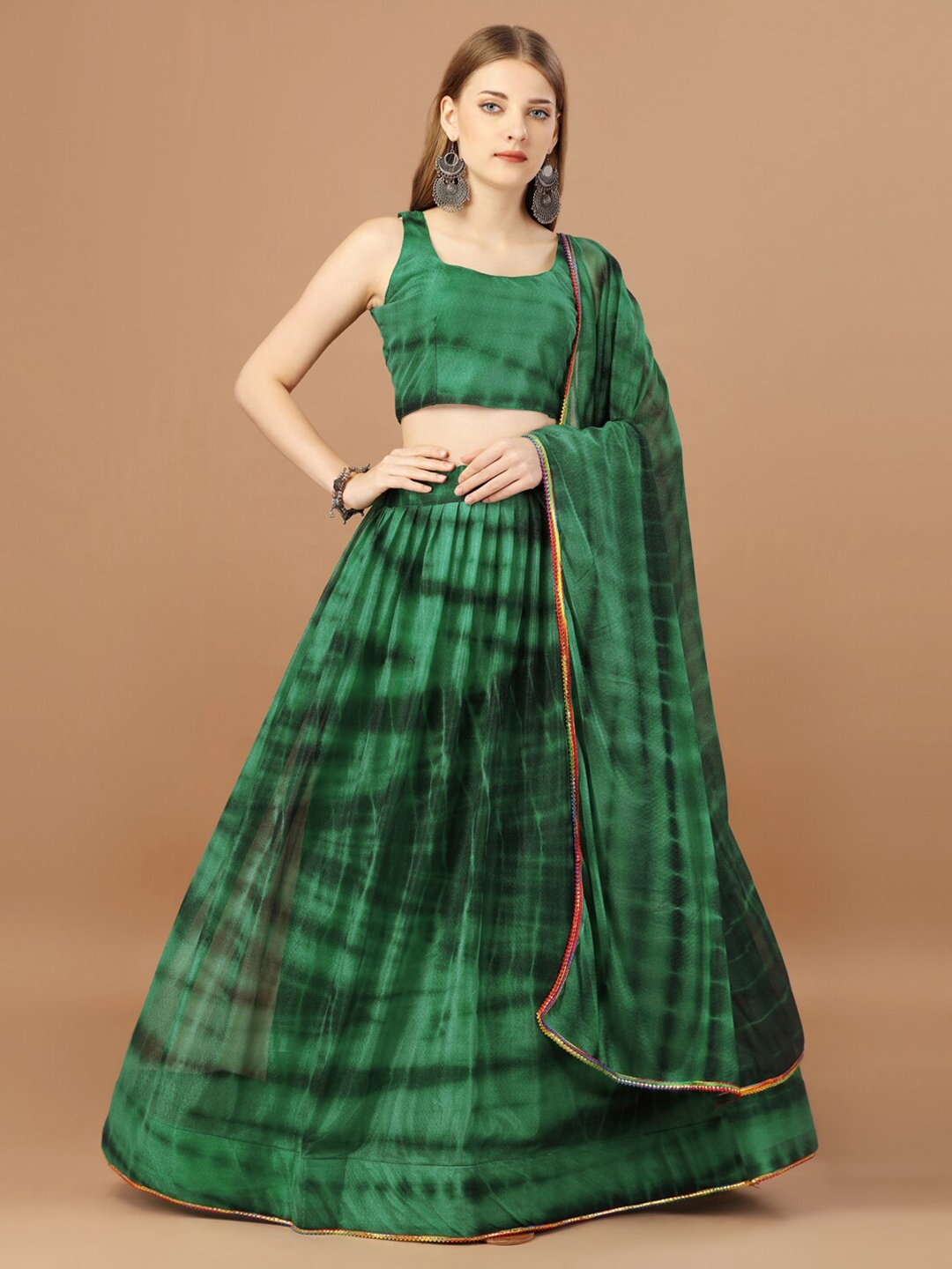 

Mitera Printed Semi-Stitched Lehenga & Unstitched Blouse With Dupatta, Green