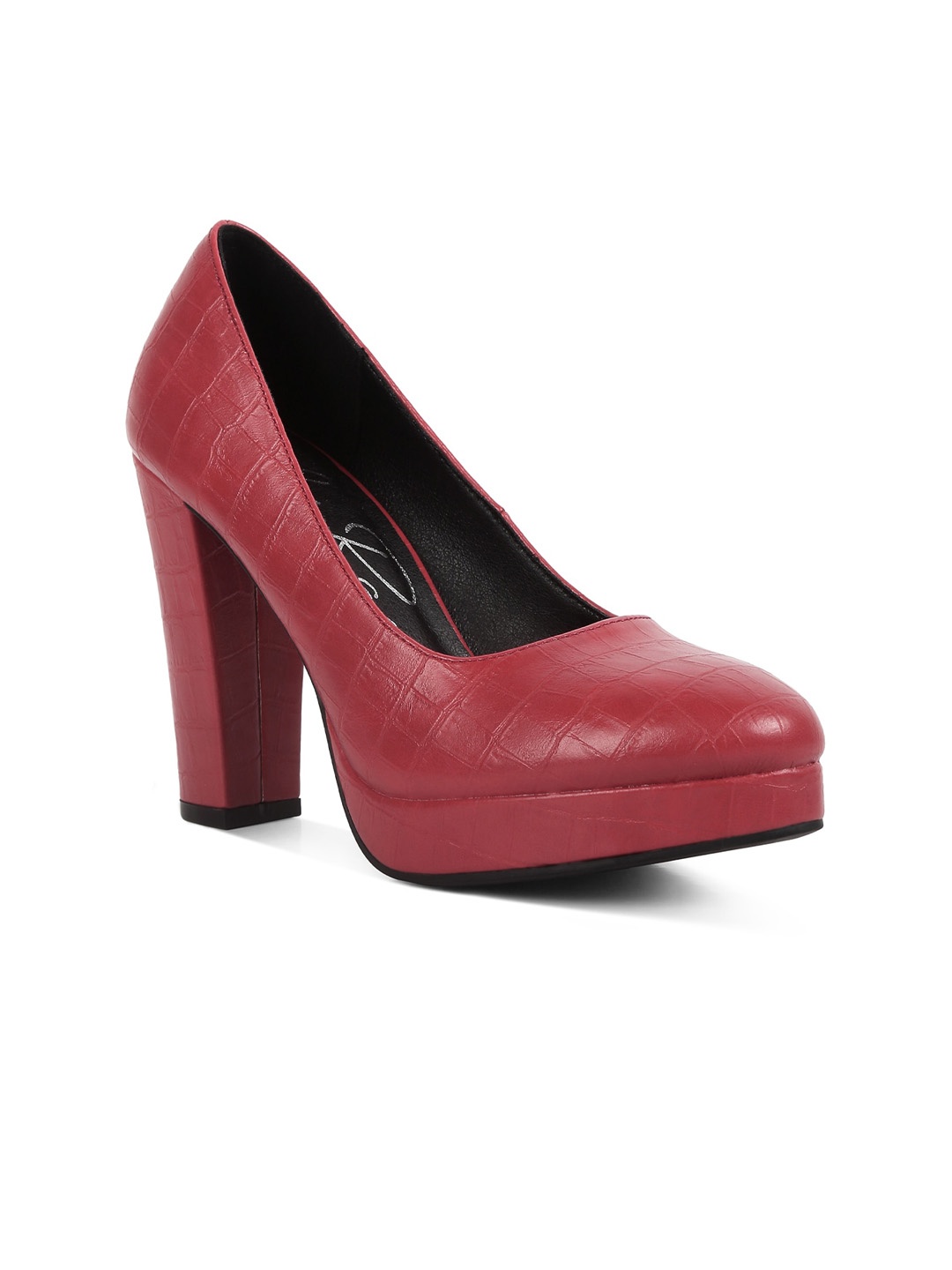 

London Rag Textured Round Toe Platform Heeled Pumps, Red