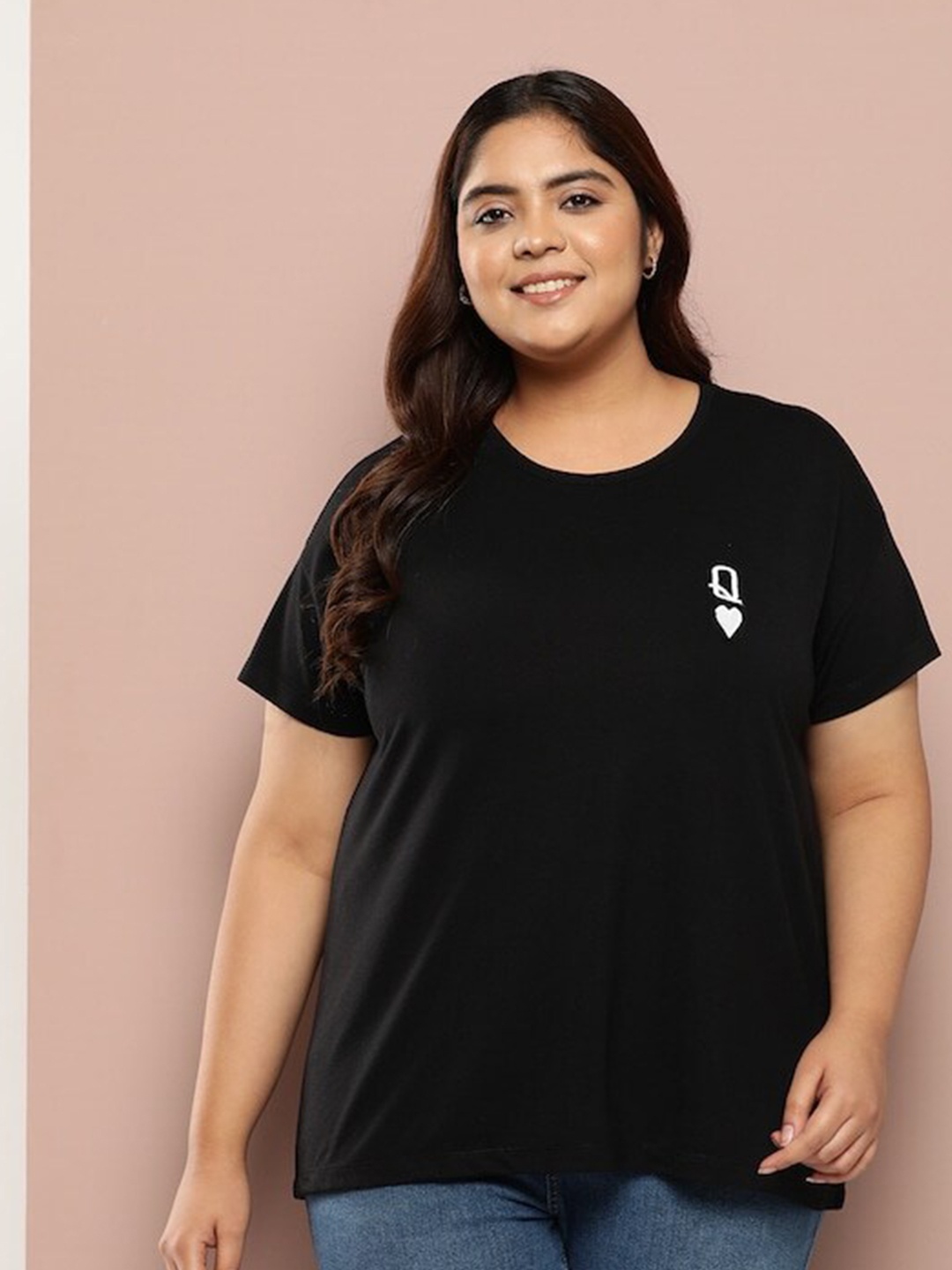 

Sztori Plus Size Round Neck Drop-Shoulder Sleeves T-shirt, Black