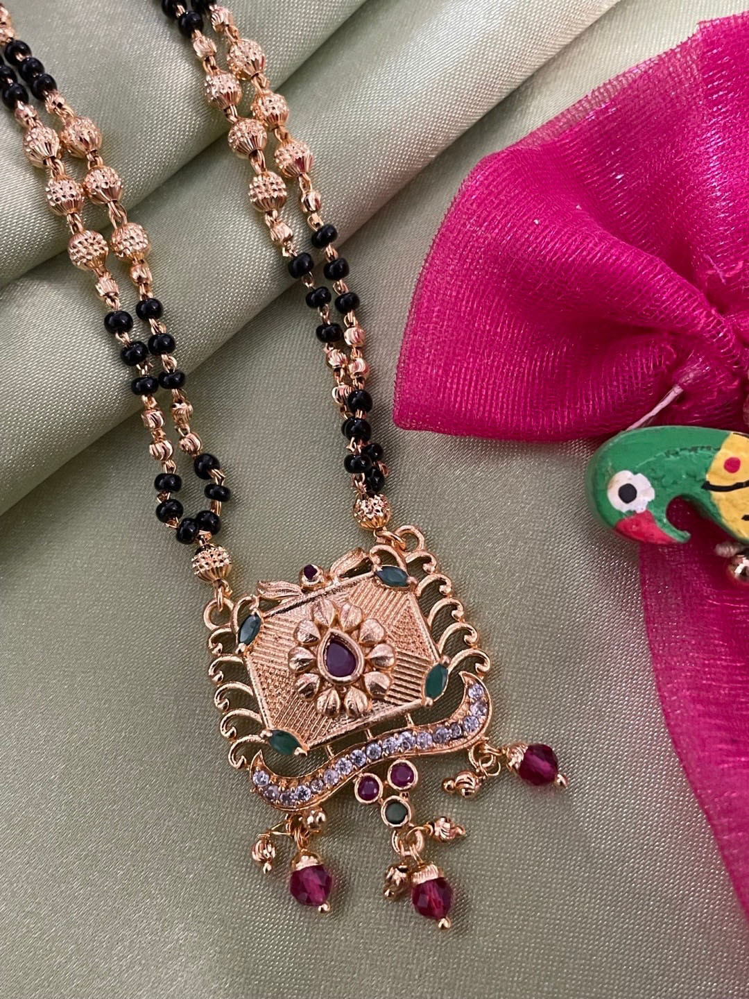 

Digital Dress Room Gold-Plated AD-Studded Mangalsutra, Rose gold