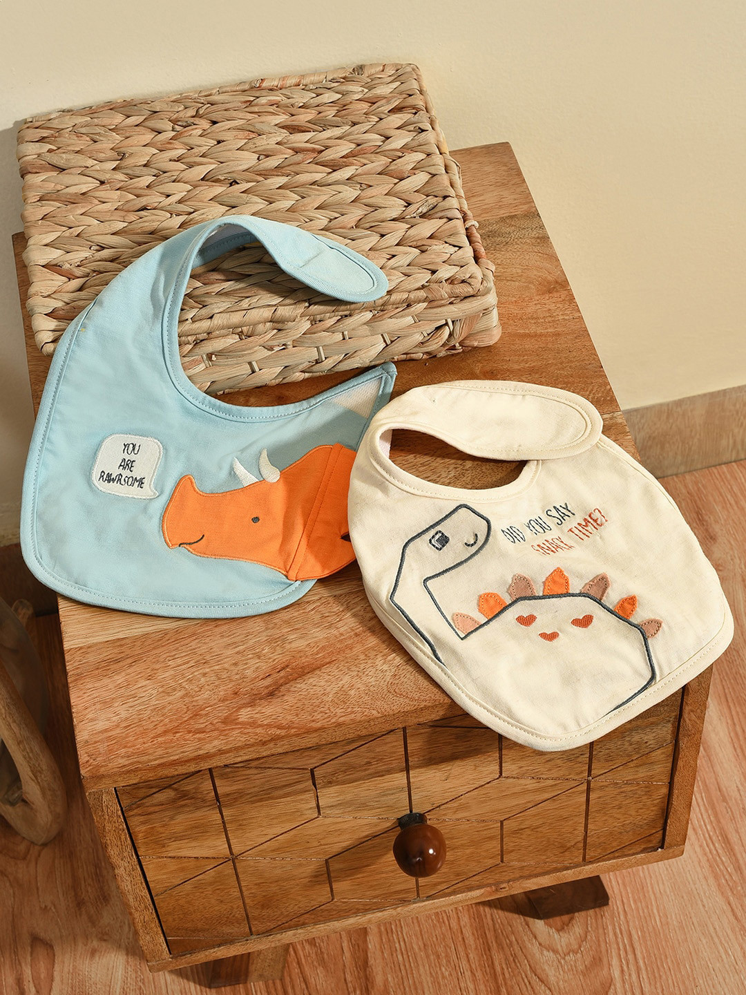 

MiArcus Infant Pack of 2 Embroidered & Patch Work Bibs, Blue
