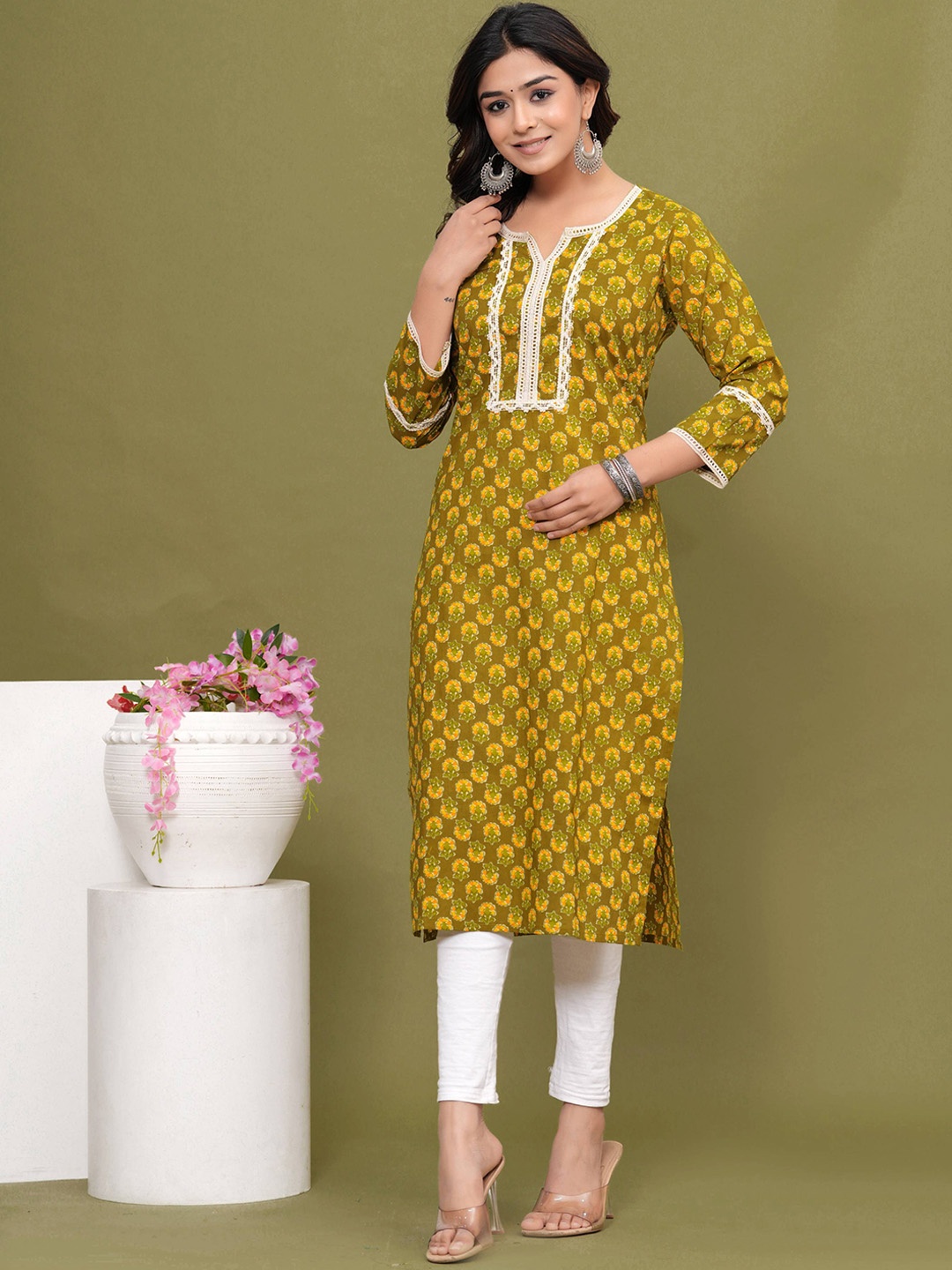 

KALINI Ethnic Motifs Printed Kurta, Green