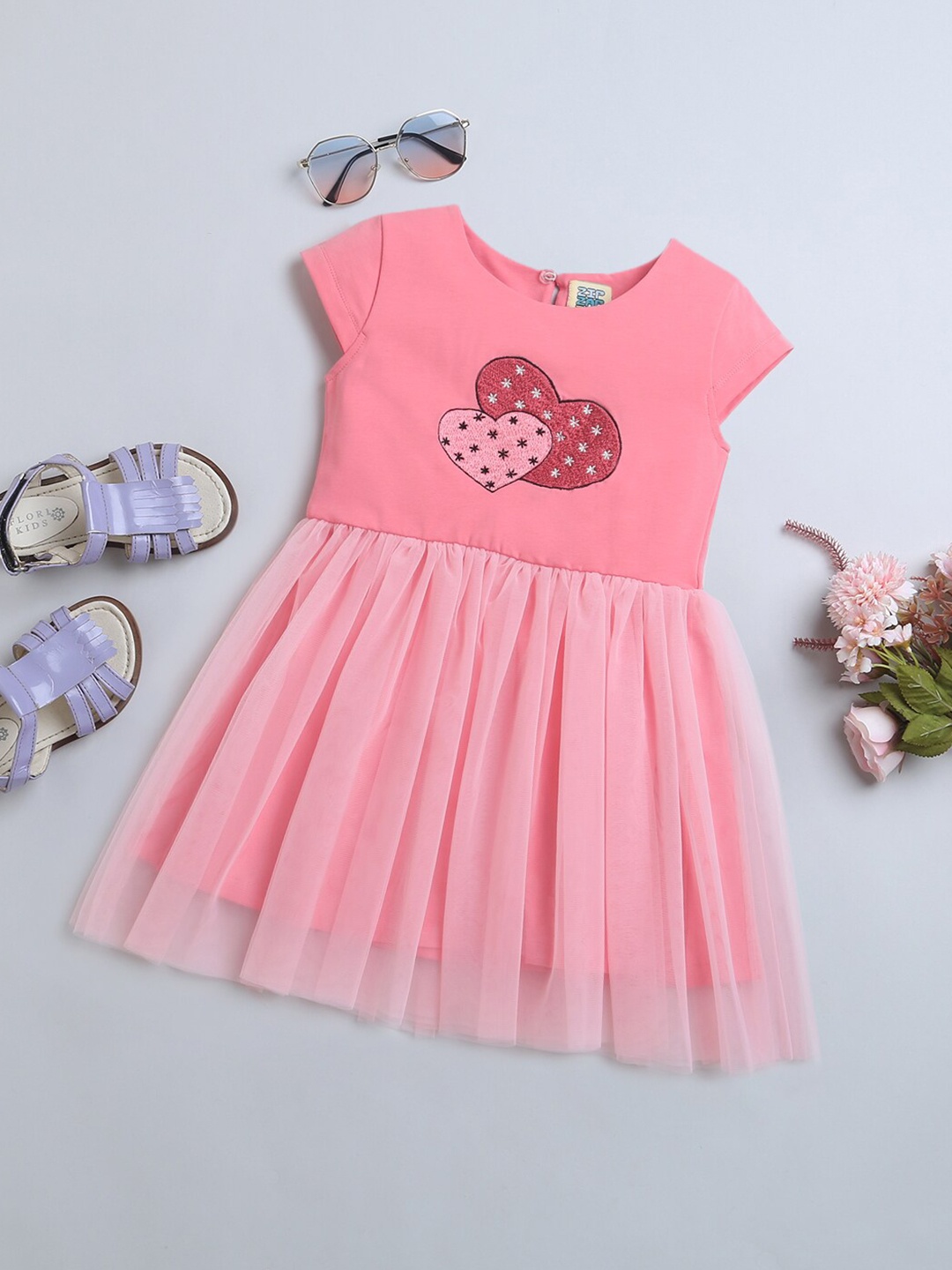 

ZIP ZAP ZOOP Girls Printed Cotton Fit & Flare Dress, Pink